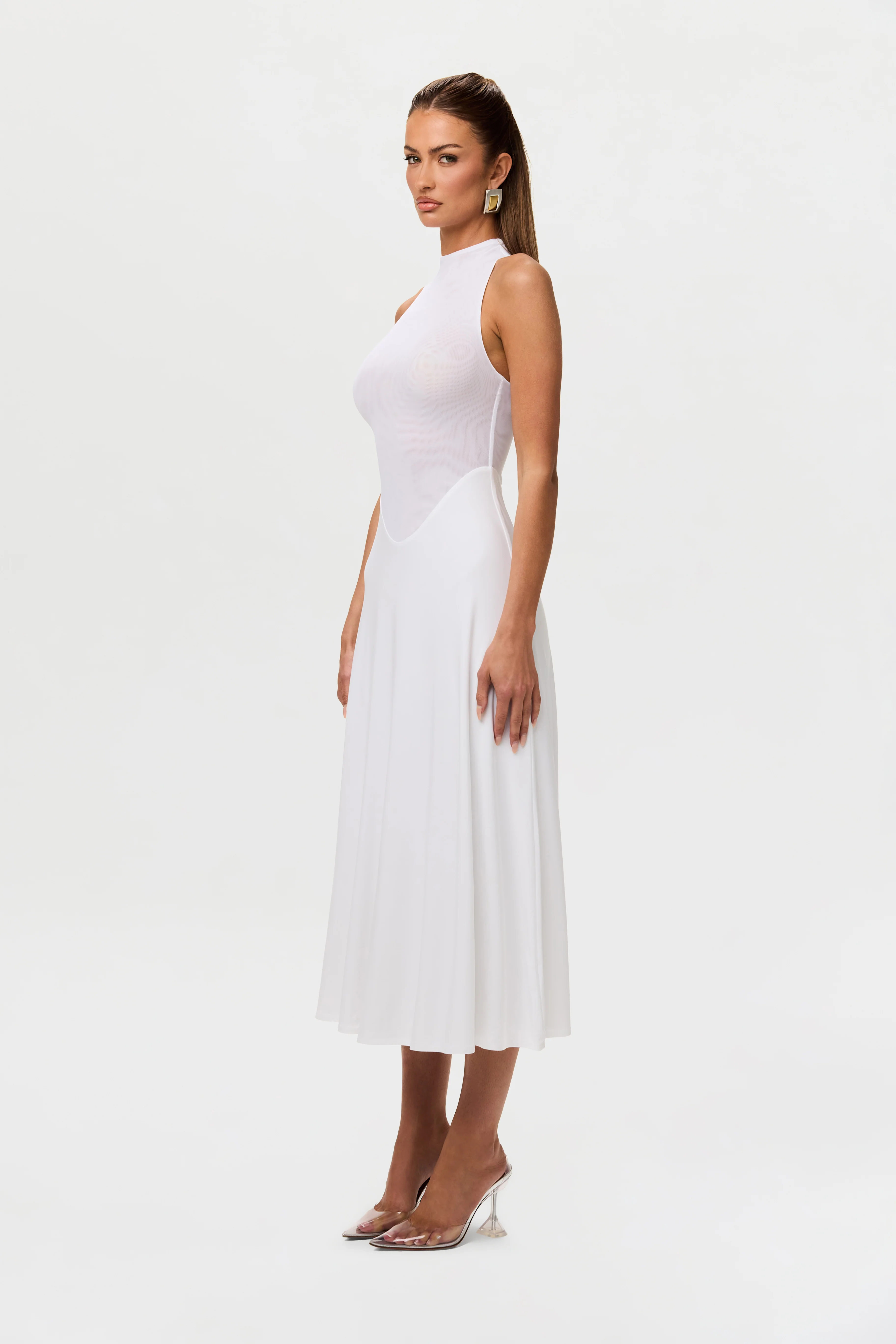 Hourglass Mesh Sleeveless Midi Dress
