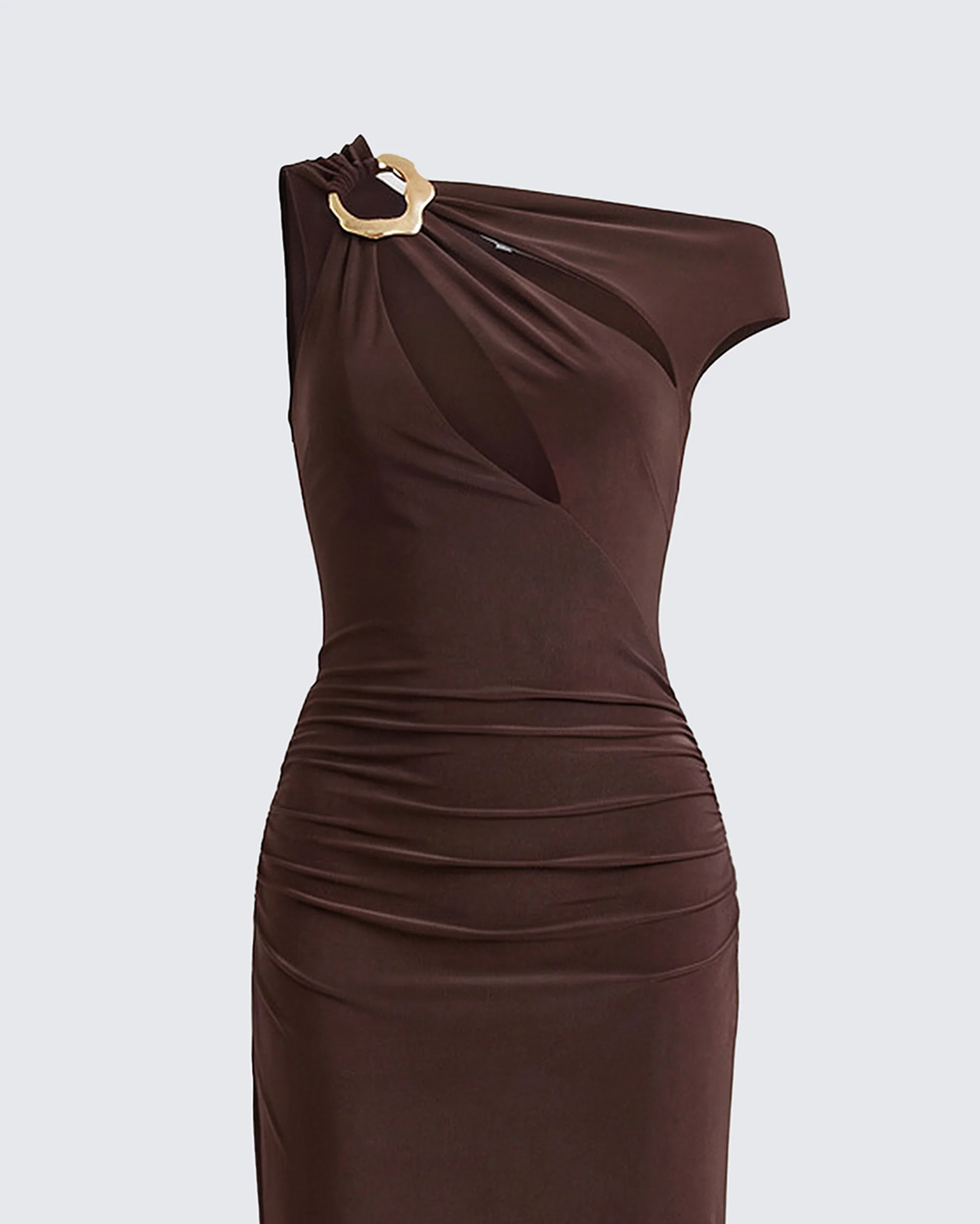 Justyna Brown Slash Neck Assym Dress