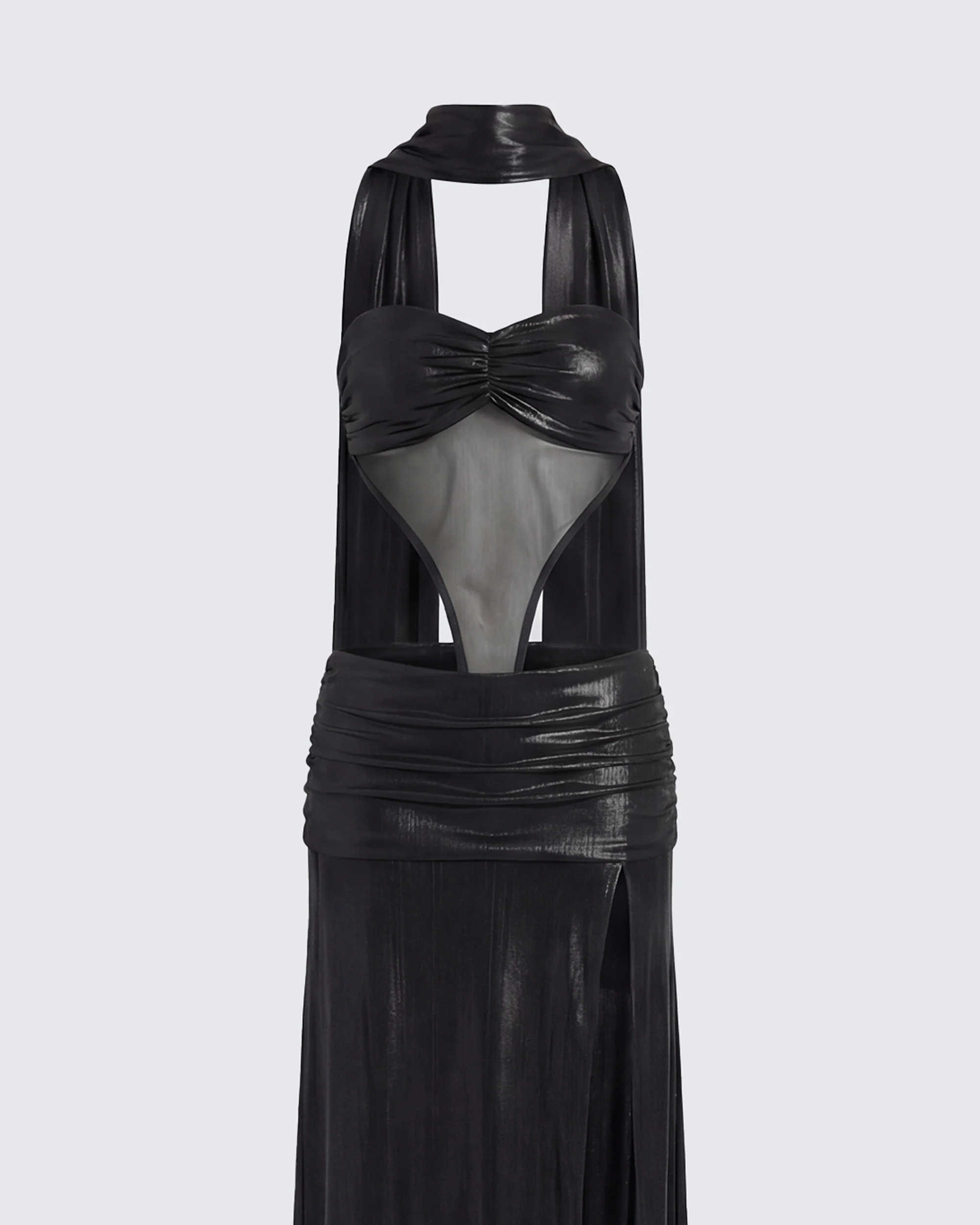 Vesper Black Metallic Scarf Detail Dress