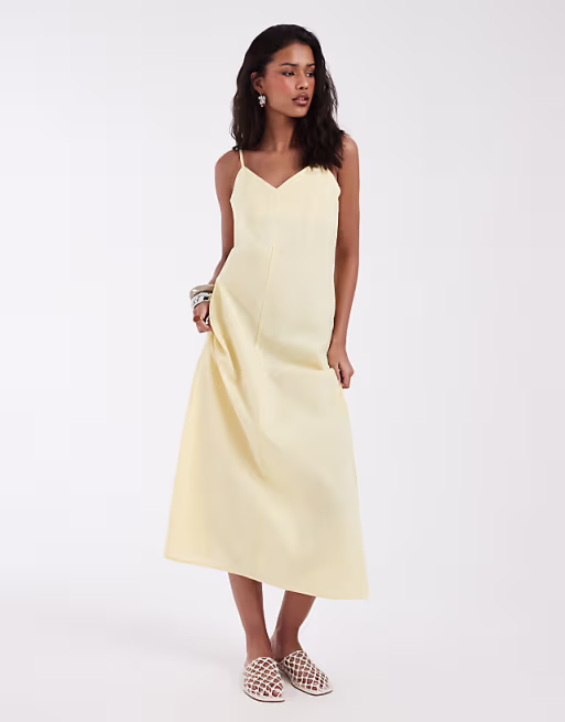 Vero Moda linen blend cami strap midi dress in banana yellow