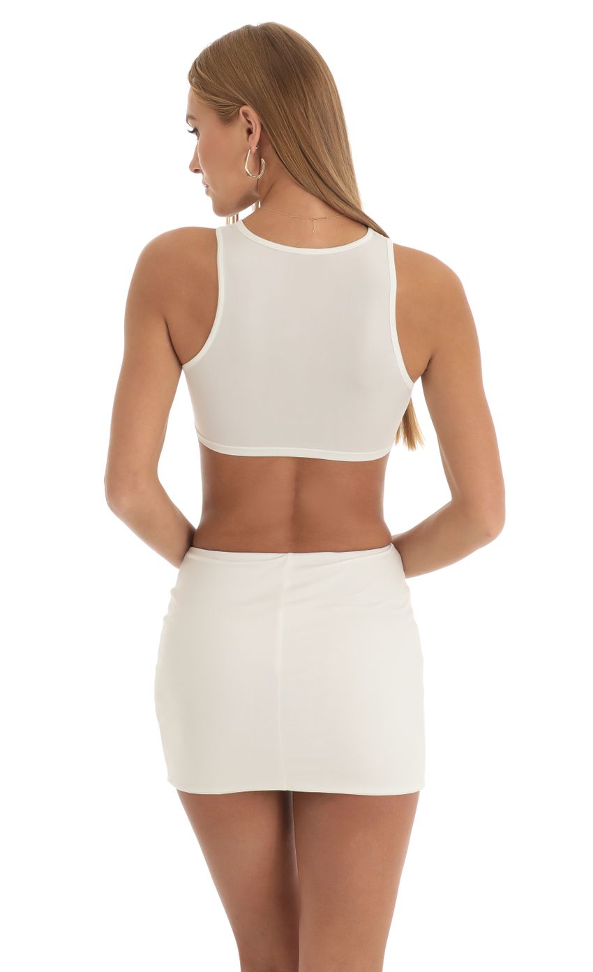 Rhinestone Reverse Sweetheart Two Piece Skirt Set in Cream