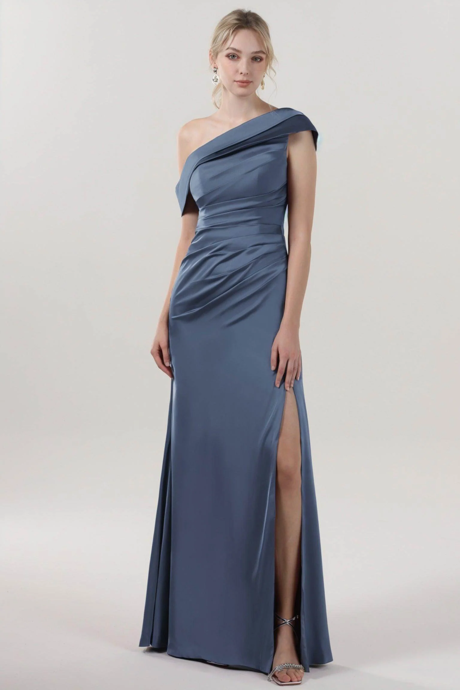Sheath-Column Maxi Luxe Satin Bridesmaid Dress CS0609BM