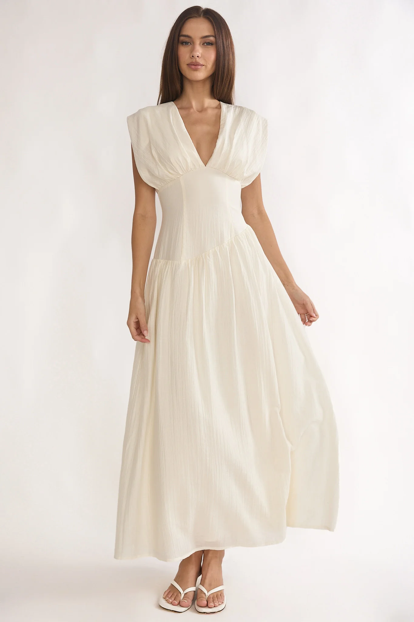 Danicka Asymmetric Waist Maxi Dress Cream