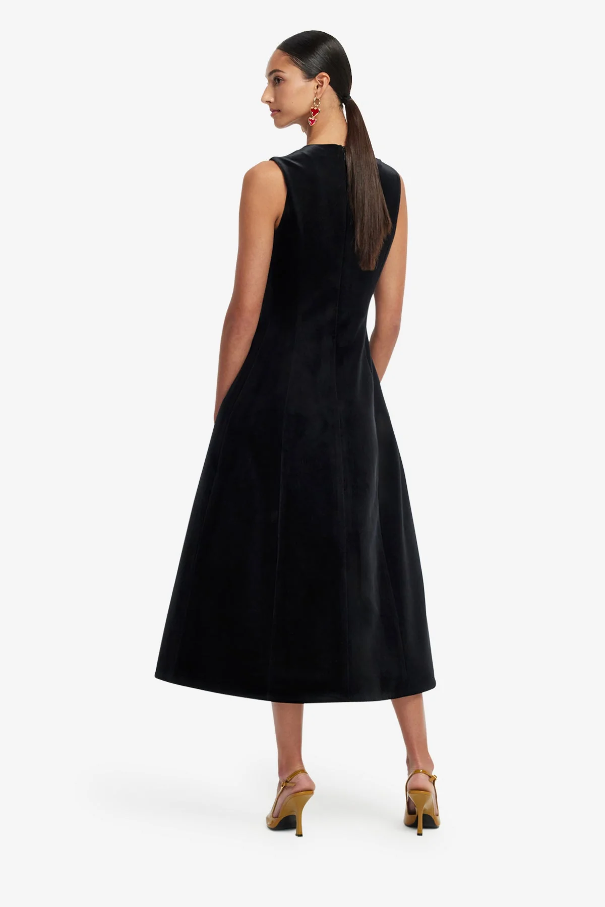 Cleo Velvet Sleeveless Midi Dress - Ebony