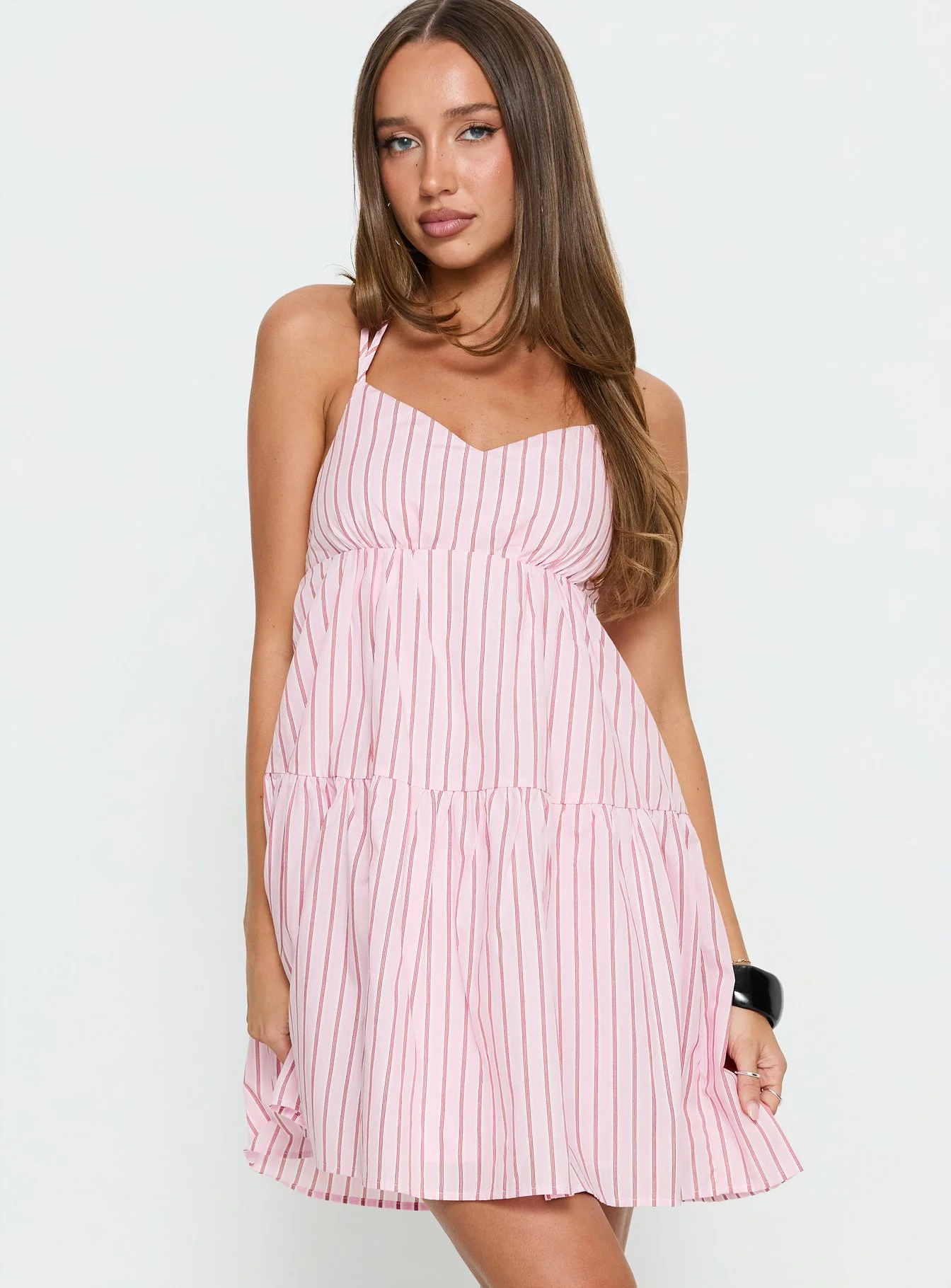 Elisabef Halter Mini Dress Pink Stripe