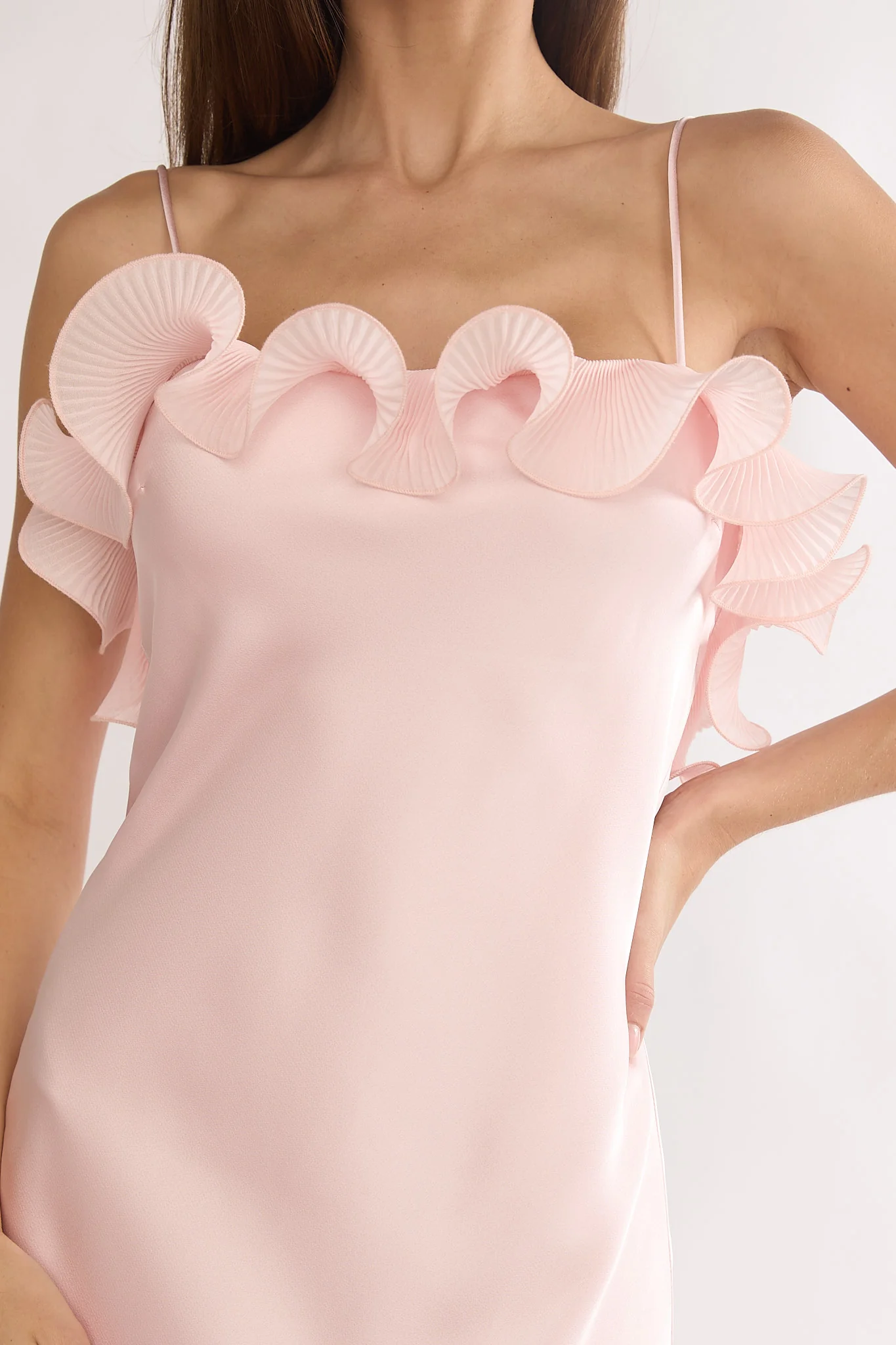 Okay, Cupid Low Back Ruffle Trim Maxi Dress Pink