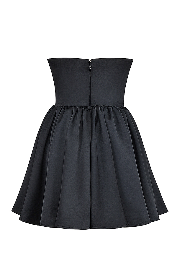 Black Lace And Satin Strapless Mini Dress