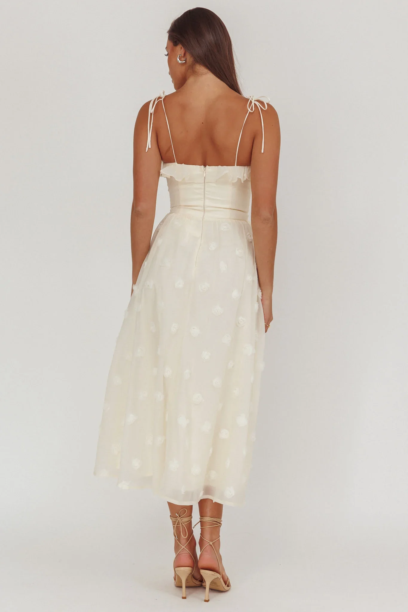 Gelati Embellished Tie Strap Midi Dress Cream