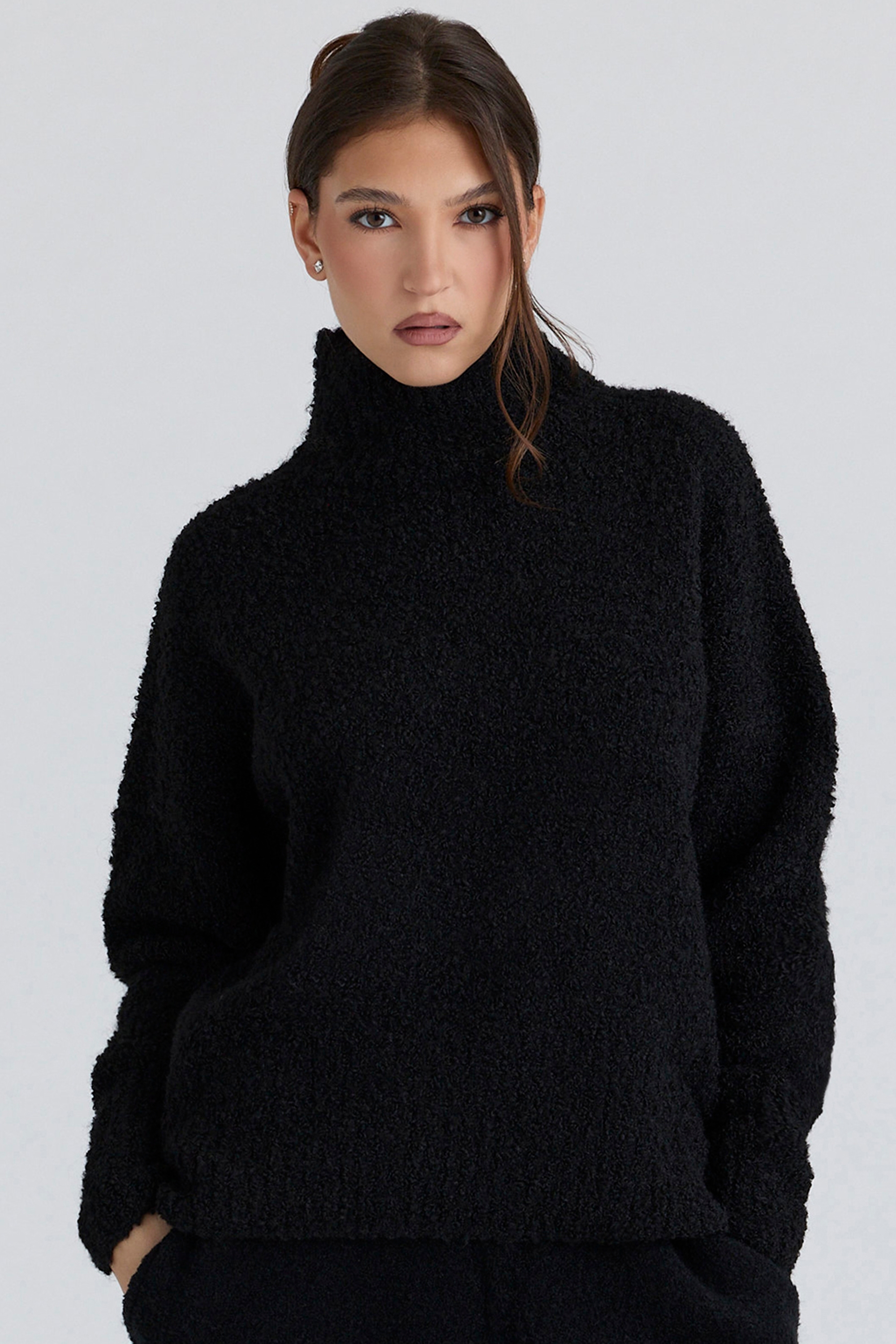 black wool boucle knit sweater