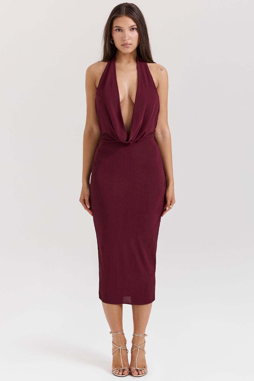 merlot draped midi dress
