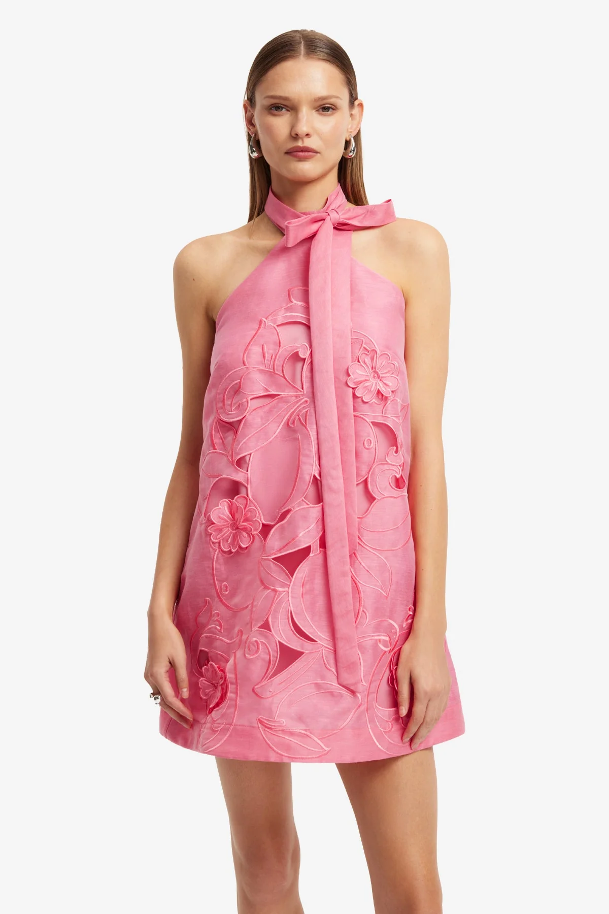 Lola Appliqué Halterneck Mini Dress - Fuchsia