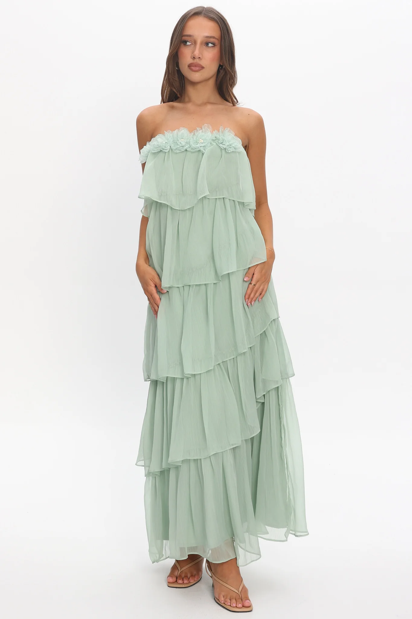 It's Time Tiered Ruffle Maxi Dress Sage