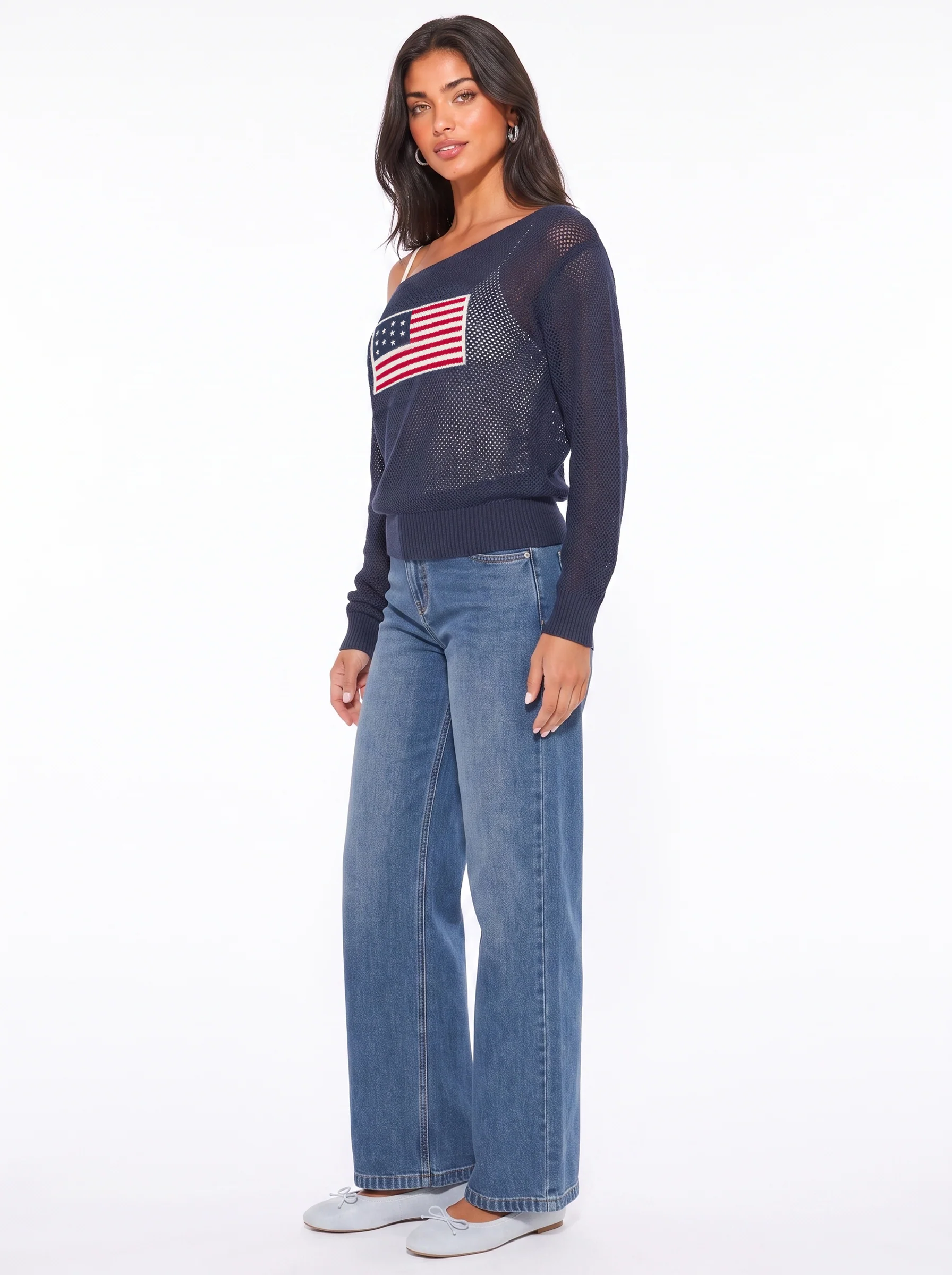 American Flag Open-Knit Sweater
