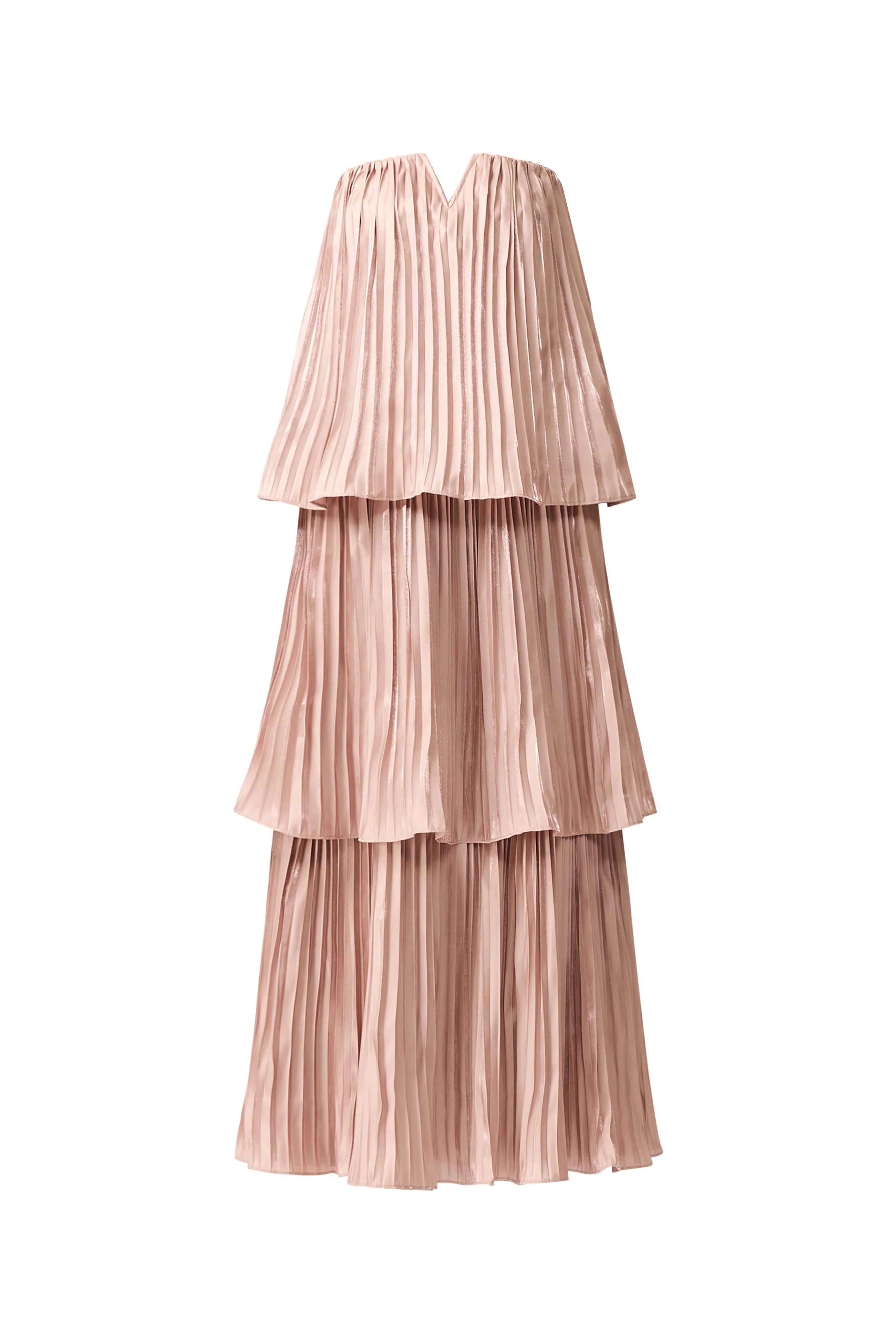 Lison Tiered Strapless Gown in Pink
