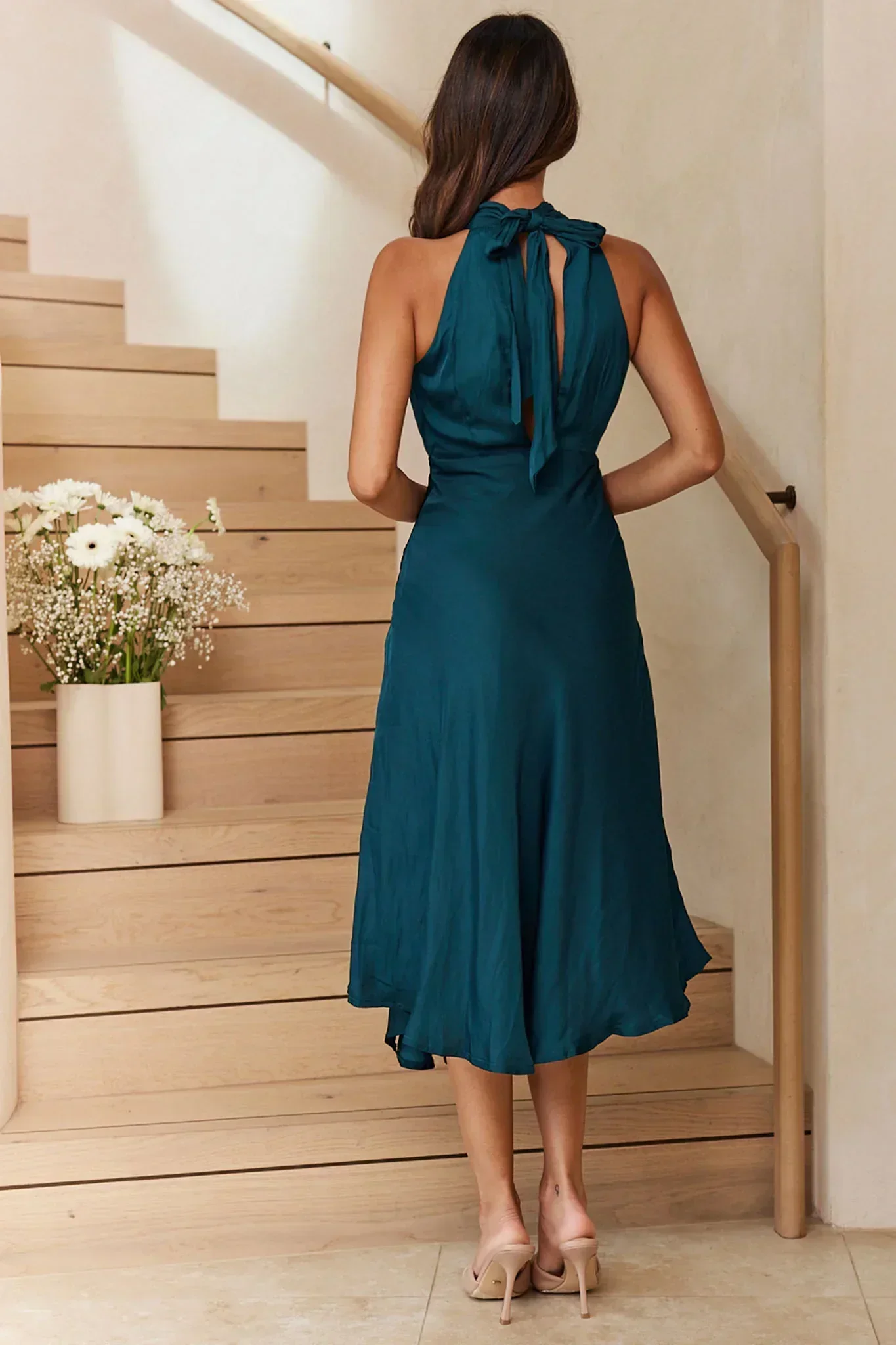 Promises Halterneck Front Split Midi Dress Forest Green