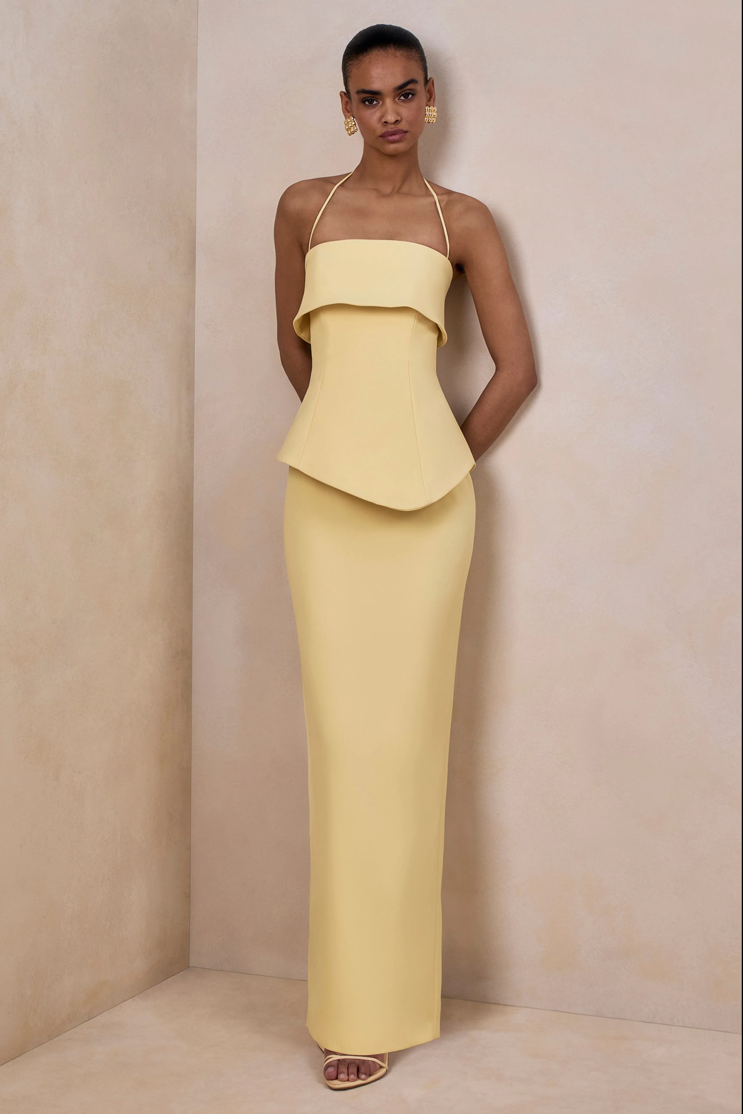 Fran | Lemon Square-Neck Corset Maxi Dress