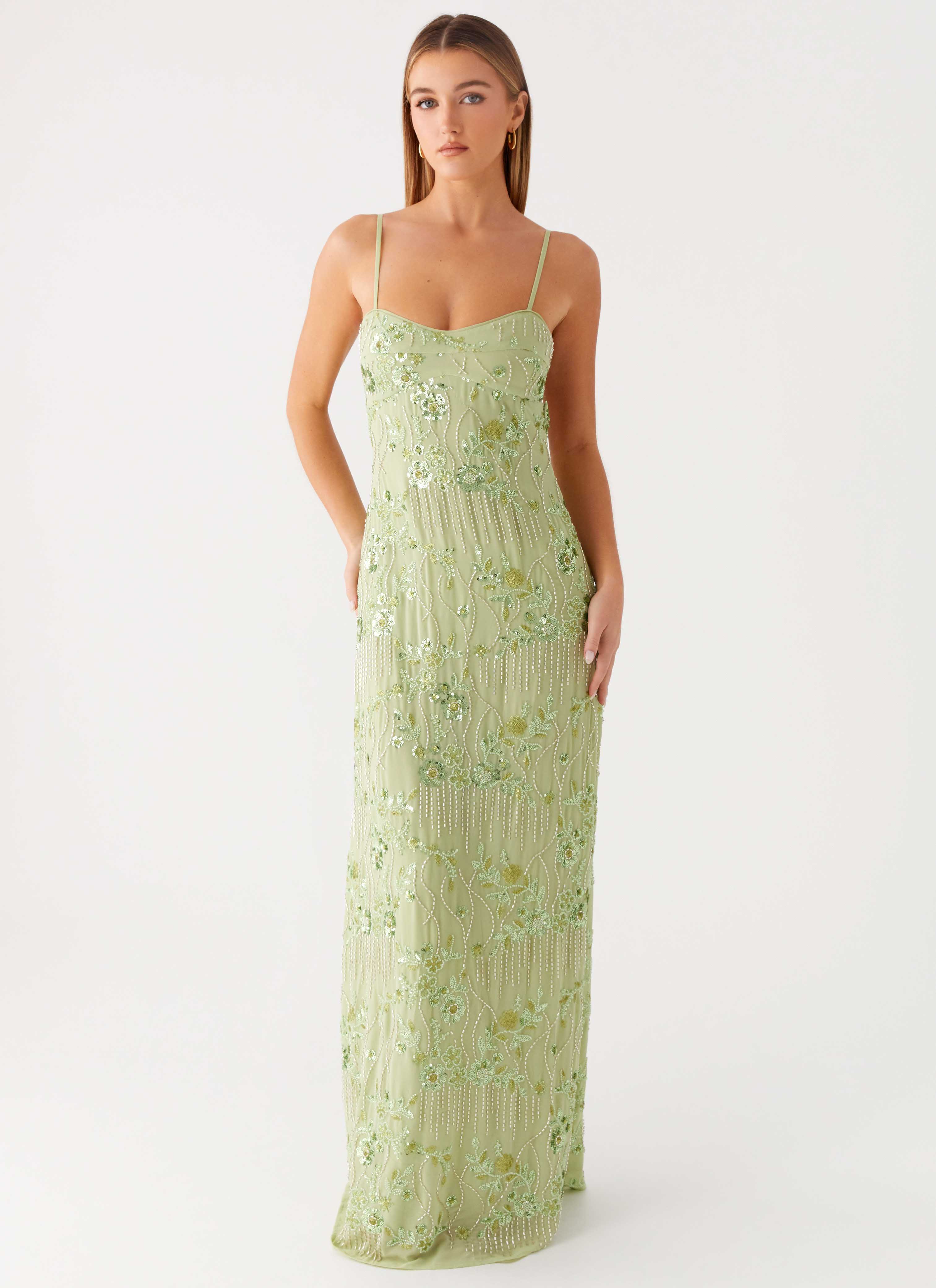 Celandine Beaded Maxi Dress - Lime - luluinthesky