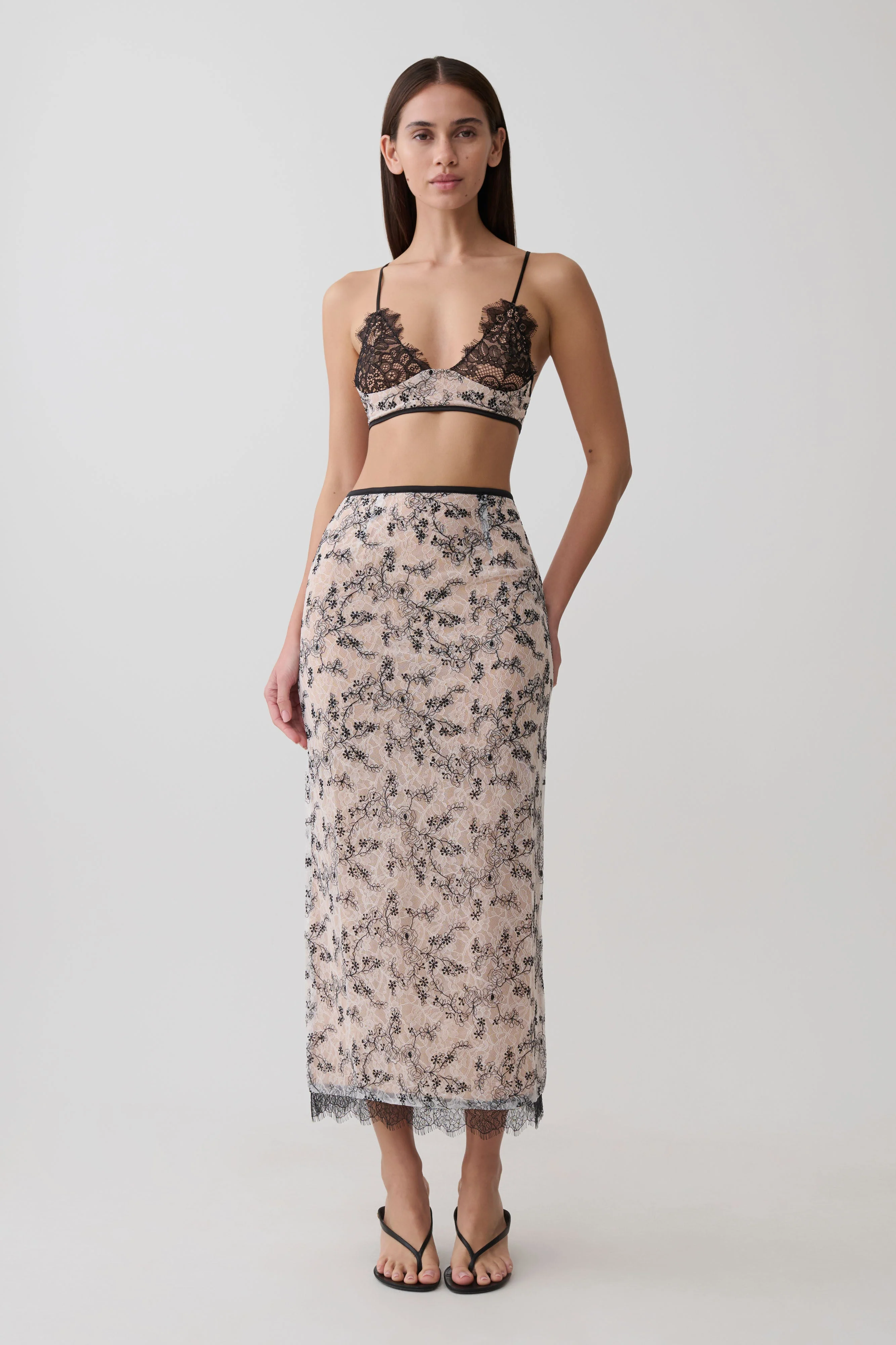 Kimberly Lace Pencil Midi Skirt - Nude Lace