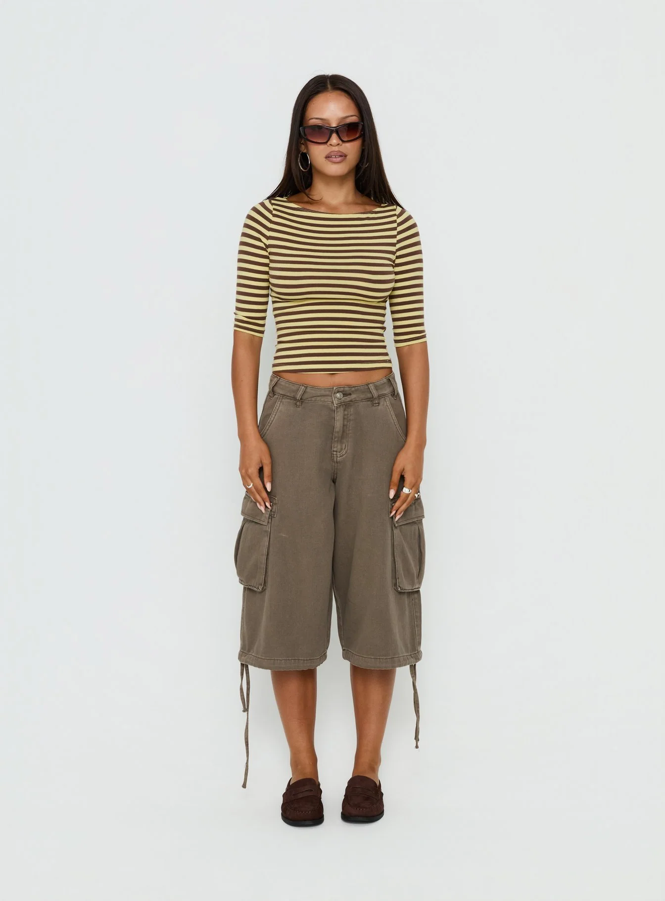 Darling Days 3/4 Sleeve Top Chocolate / Yellow Stripe