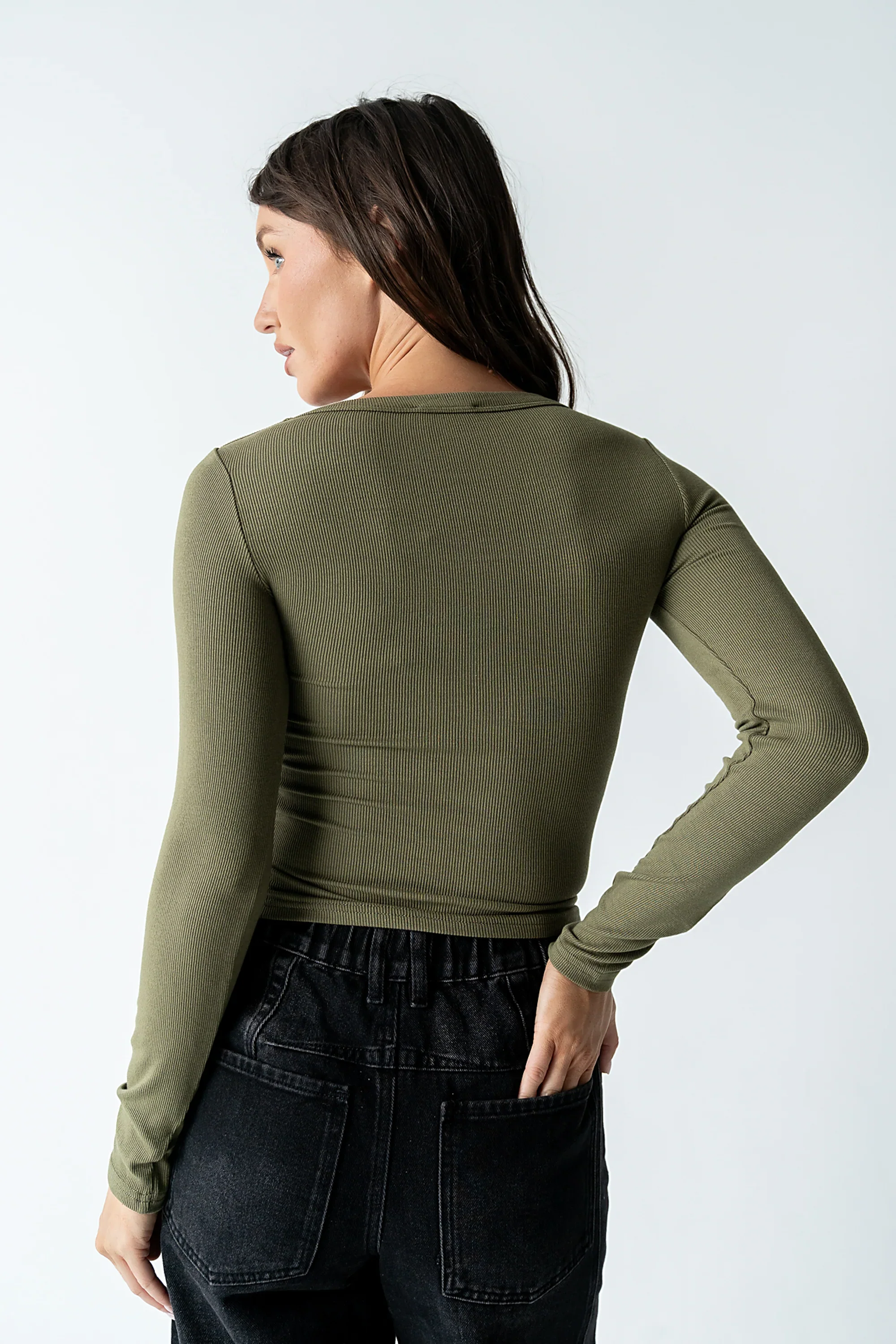 Audrey Ribbed Top in Olive