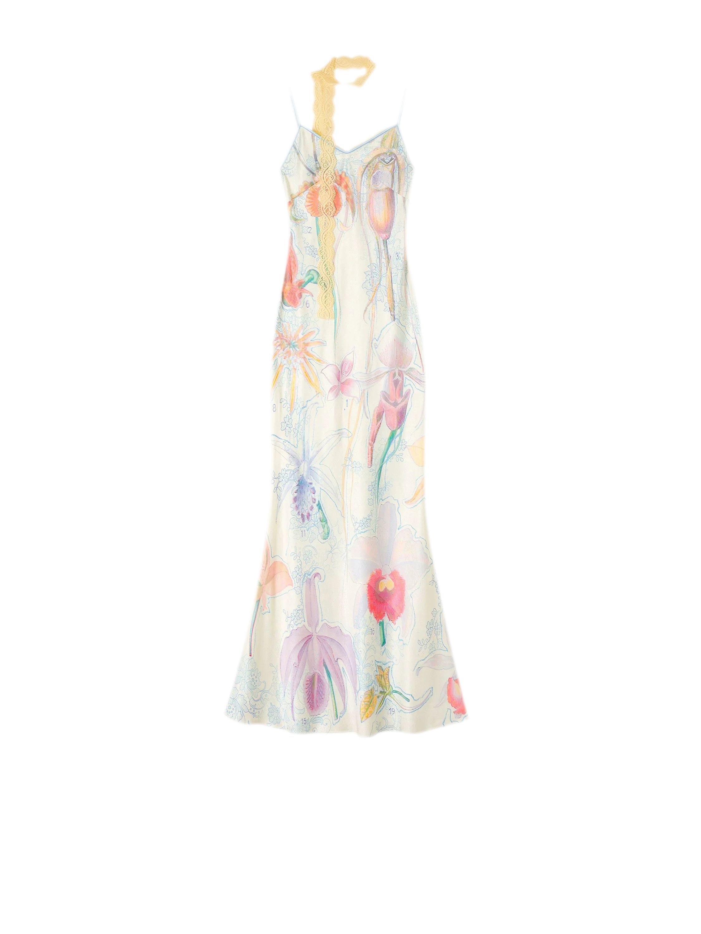 Botanical Print Bias-Cut Camisole Long Dress