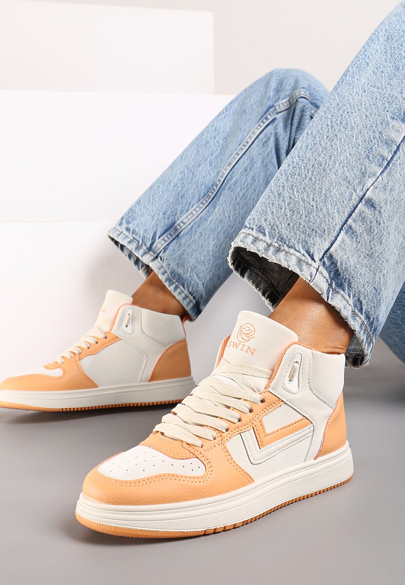 Beżowo-Pomarańczowe Sneakersy Maeramia