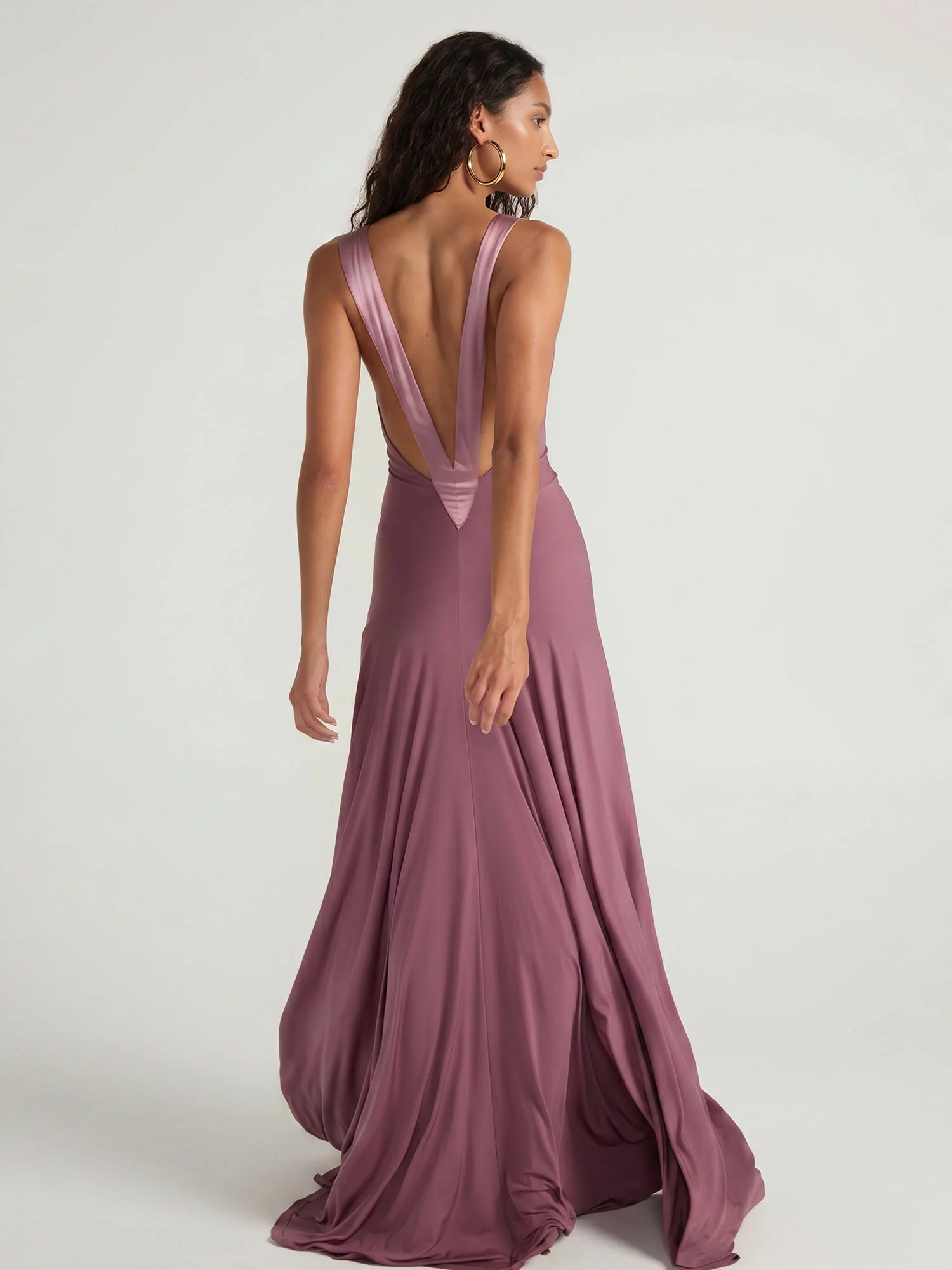 Mauve Plunge Halter Maxi Dress