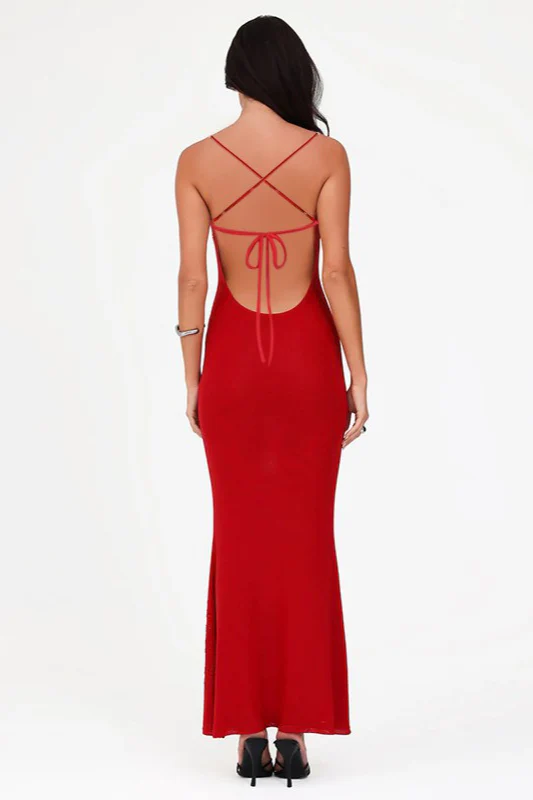 Rhinestone Open Back Tie Spaghetti Strap Sexy Maxi Dress - luluinthesky