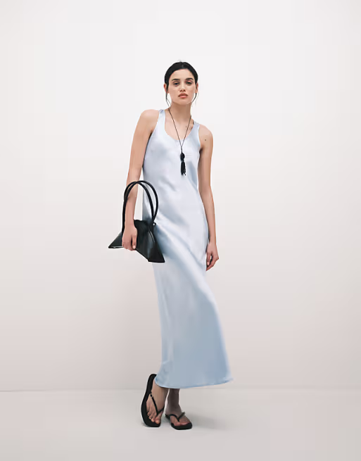 scoop satin maxi dress in pale blue
