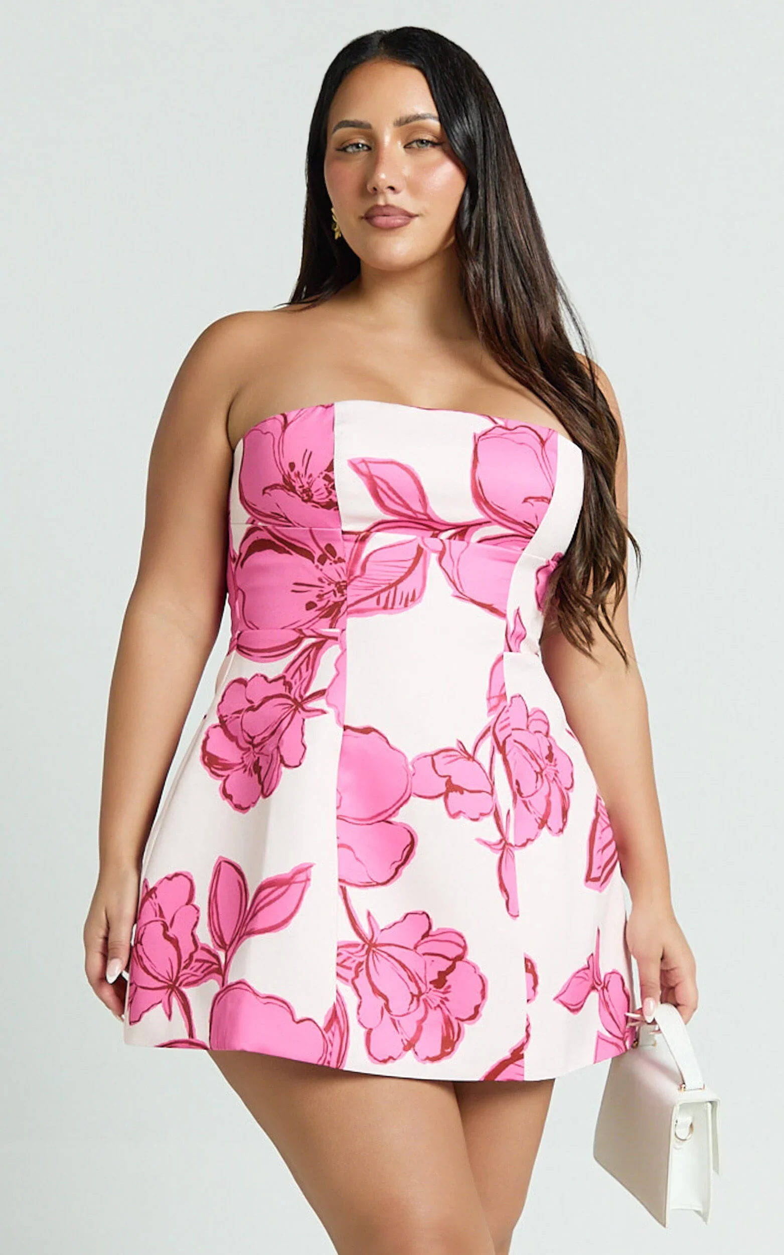 Catharine Mini Dress - Strapless A Line Dress in Bouquet Di Fiori Print - luluinthesky