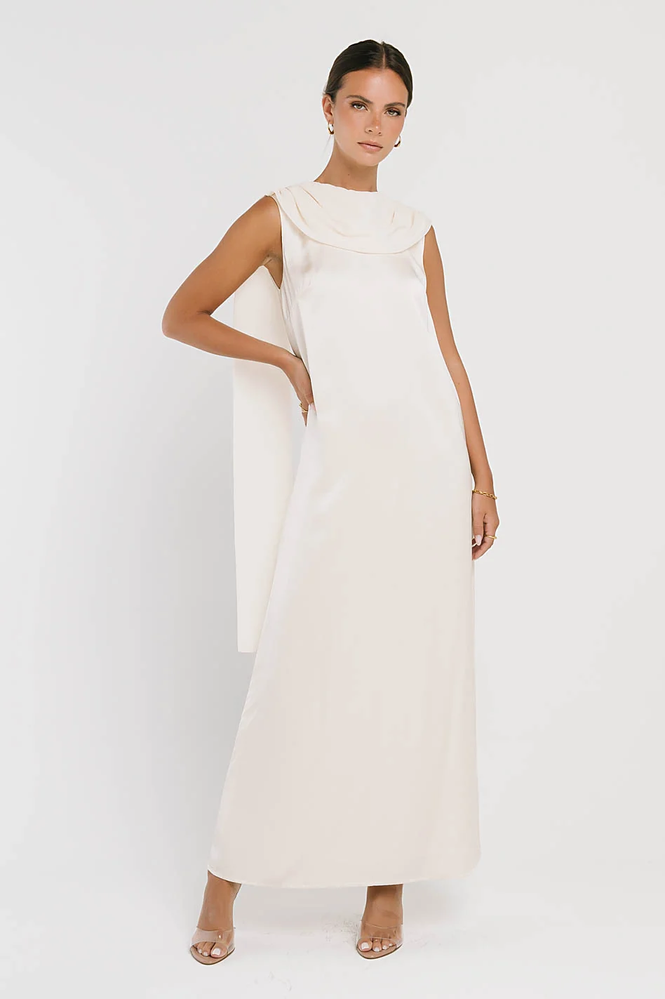Lauren Satin Maxi Dress in Ivory