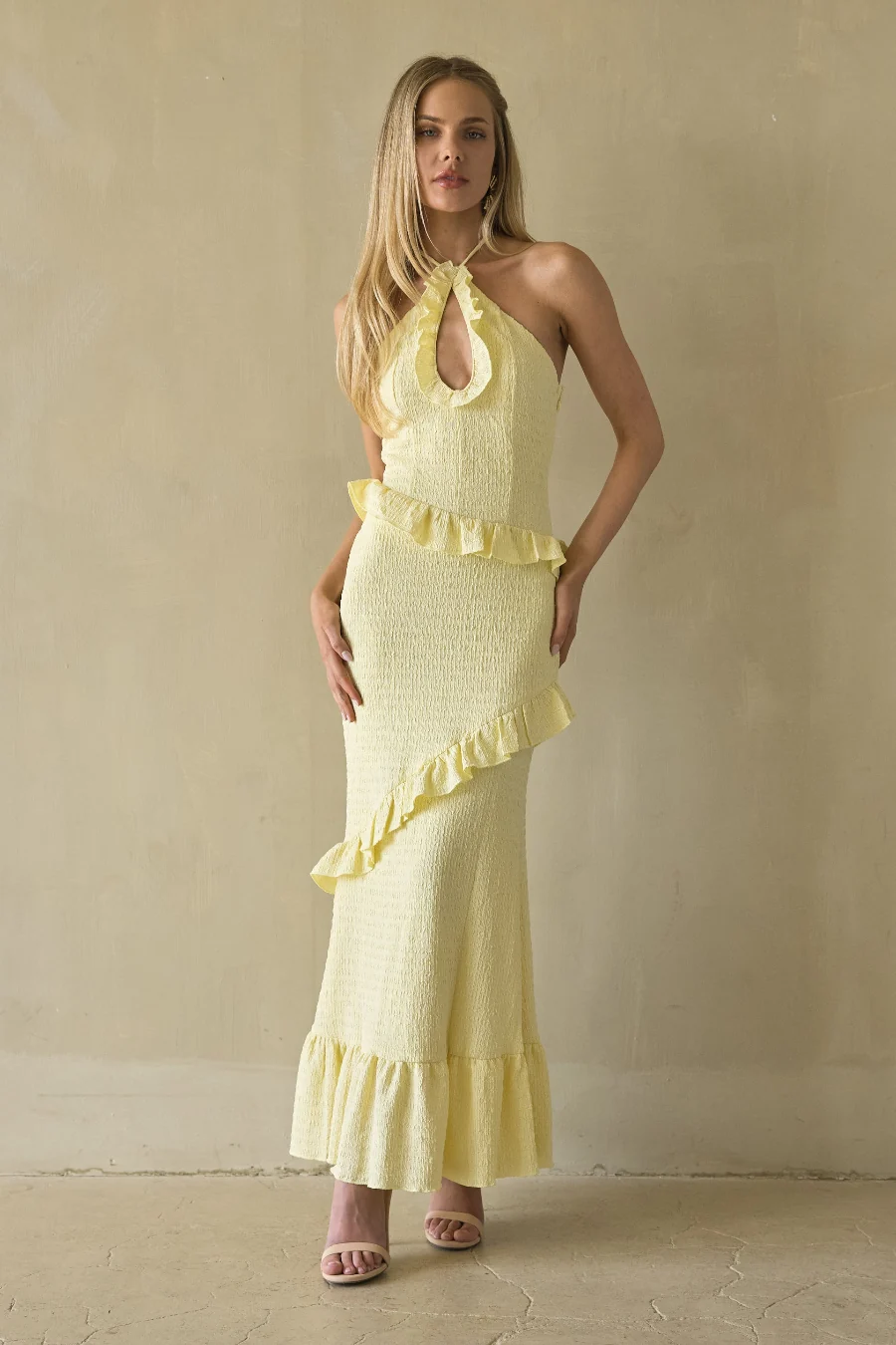 Vanita Ruffled Halter Maxi Dress