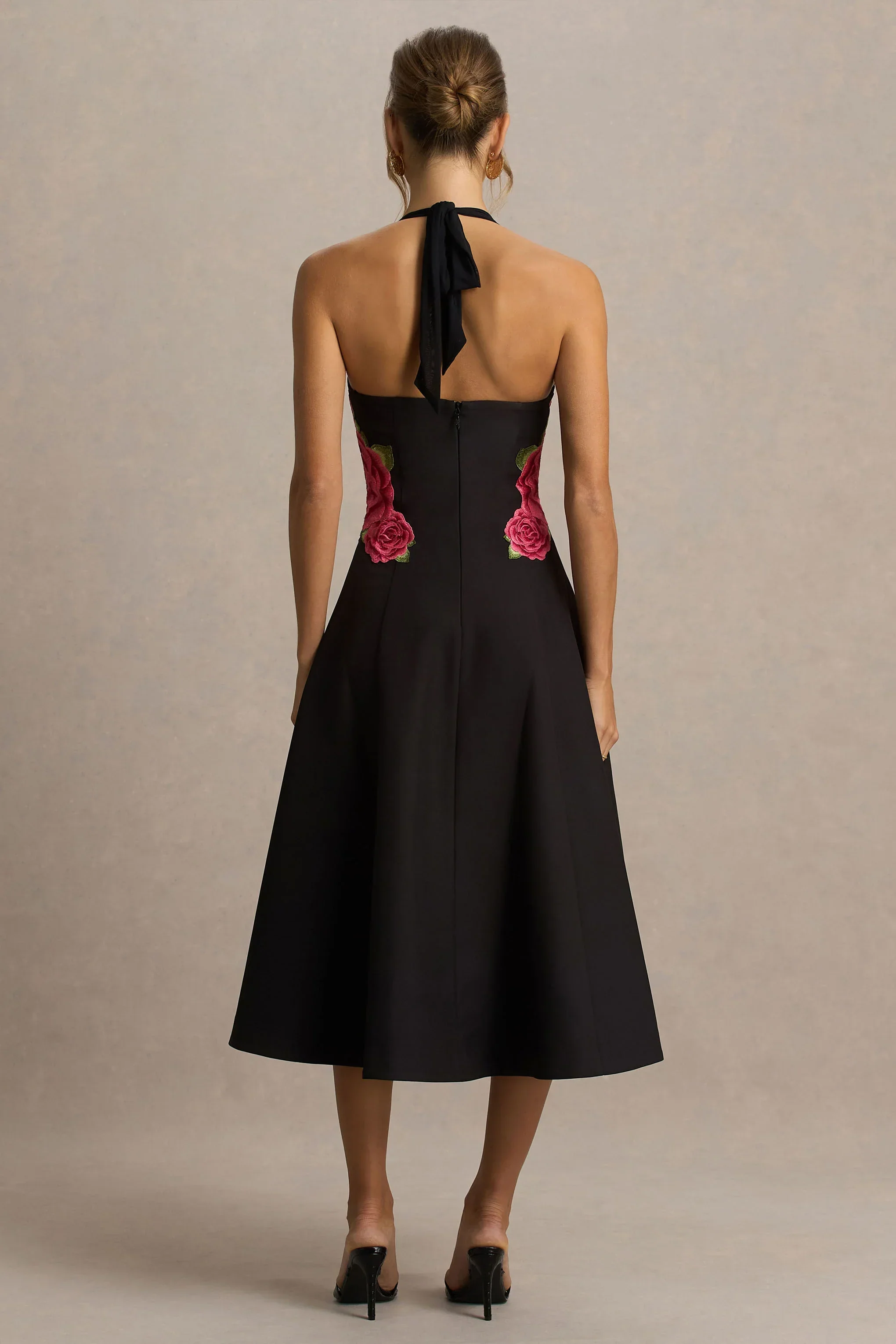 Tillie | Black Halter-Neck Midi Dress