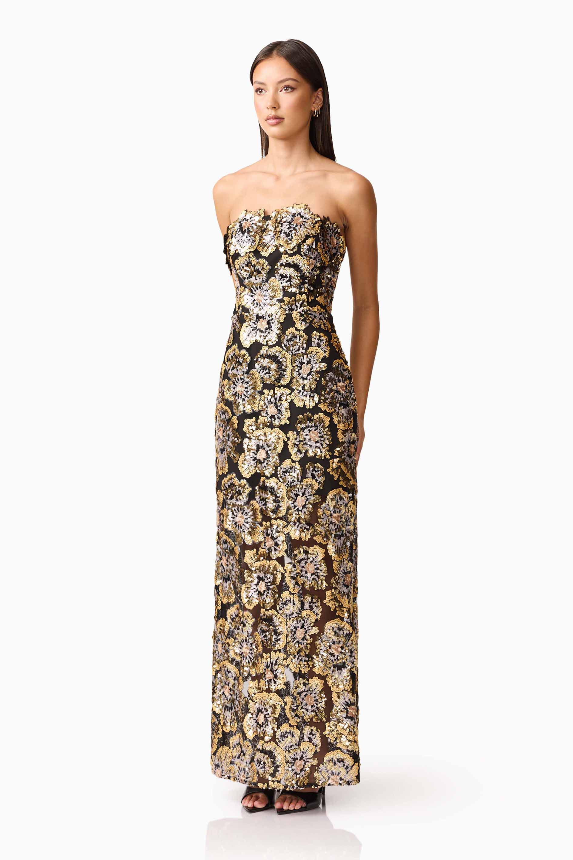 Celeste Strapless Gown in Black and Gold