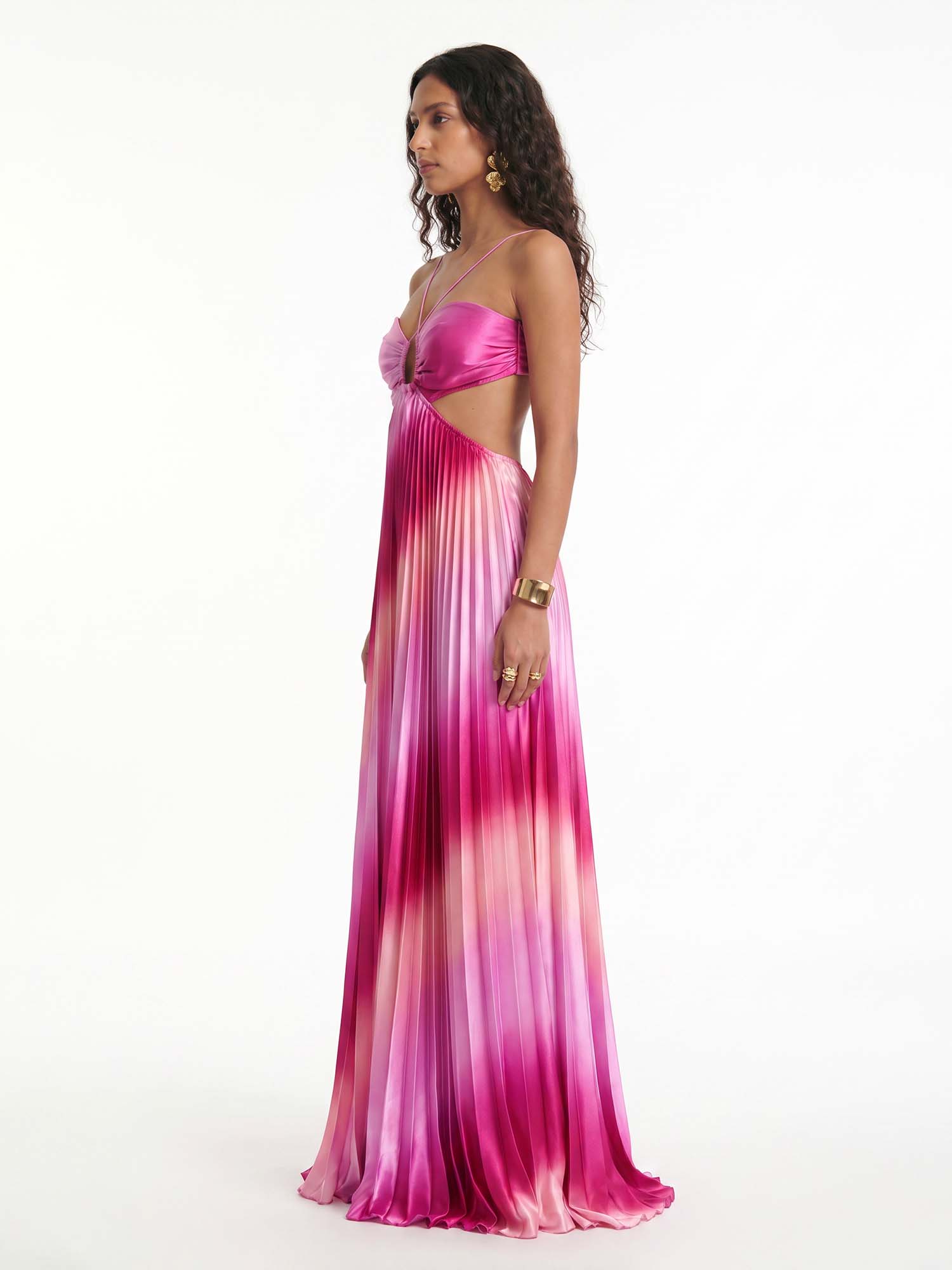 Sunset Ombre Pleated Maxi Dress