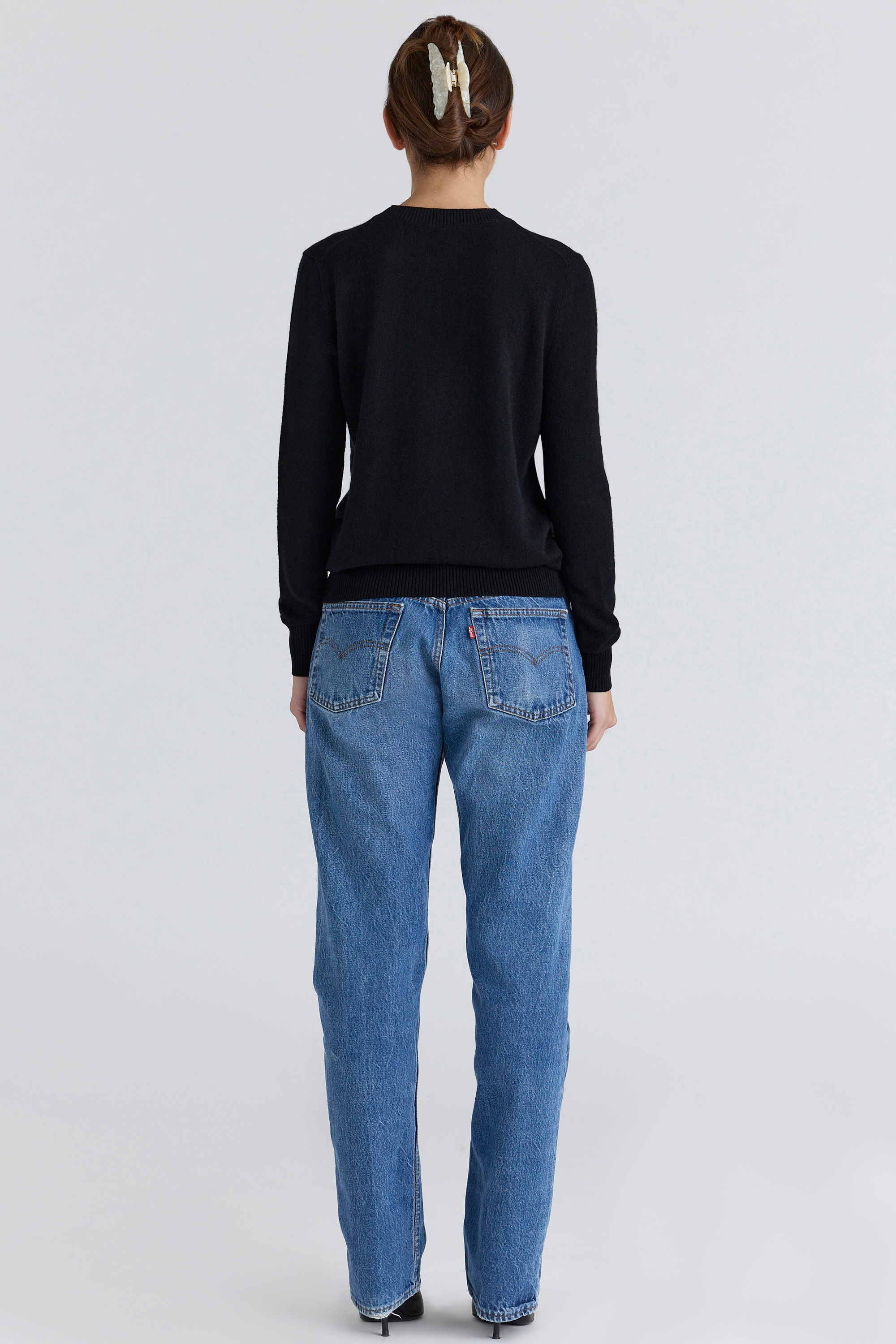 Black Cashmere + Wool Crew Neck Sweater