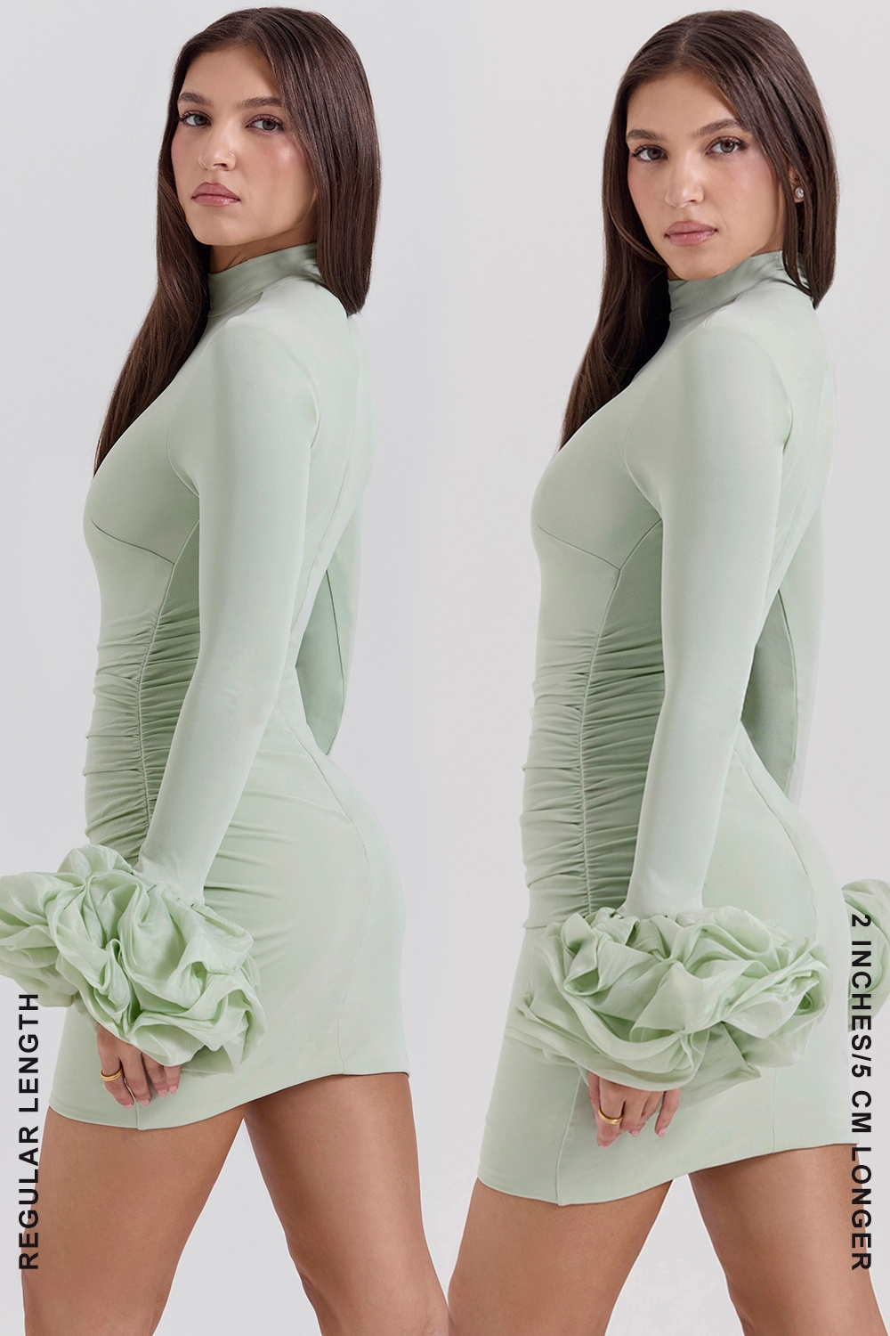 Pistachio Ruffle Cuff Mini Dress