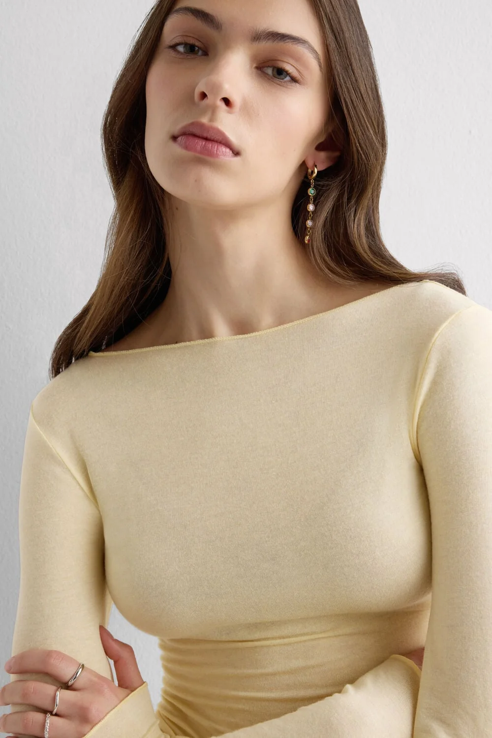 Boat Neck Modal Cashmere Ultralight Top - Flan Yellow