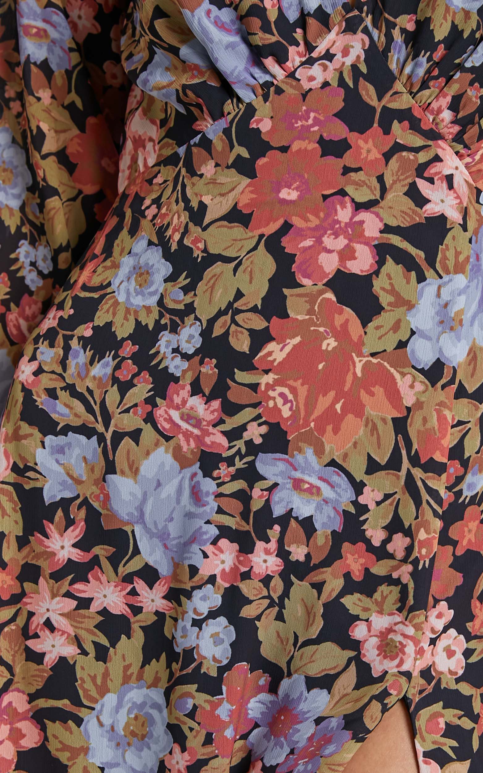 Henny Midi Dress - Long Sleeve Split Dress in Dusk Floral