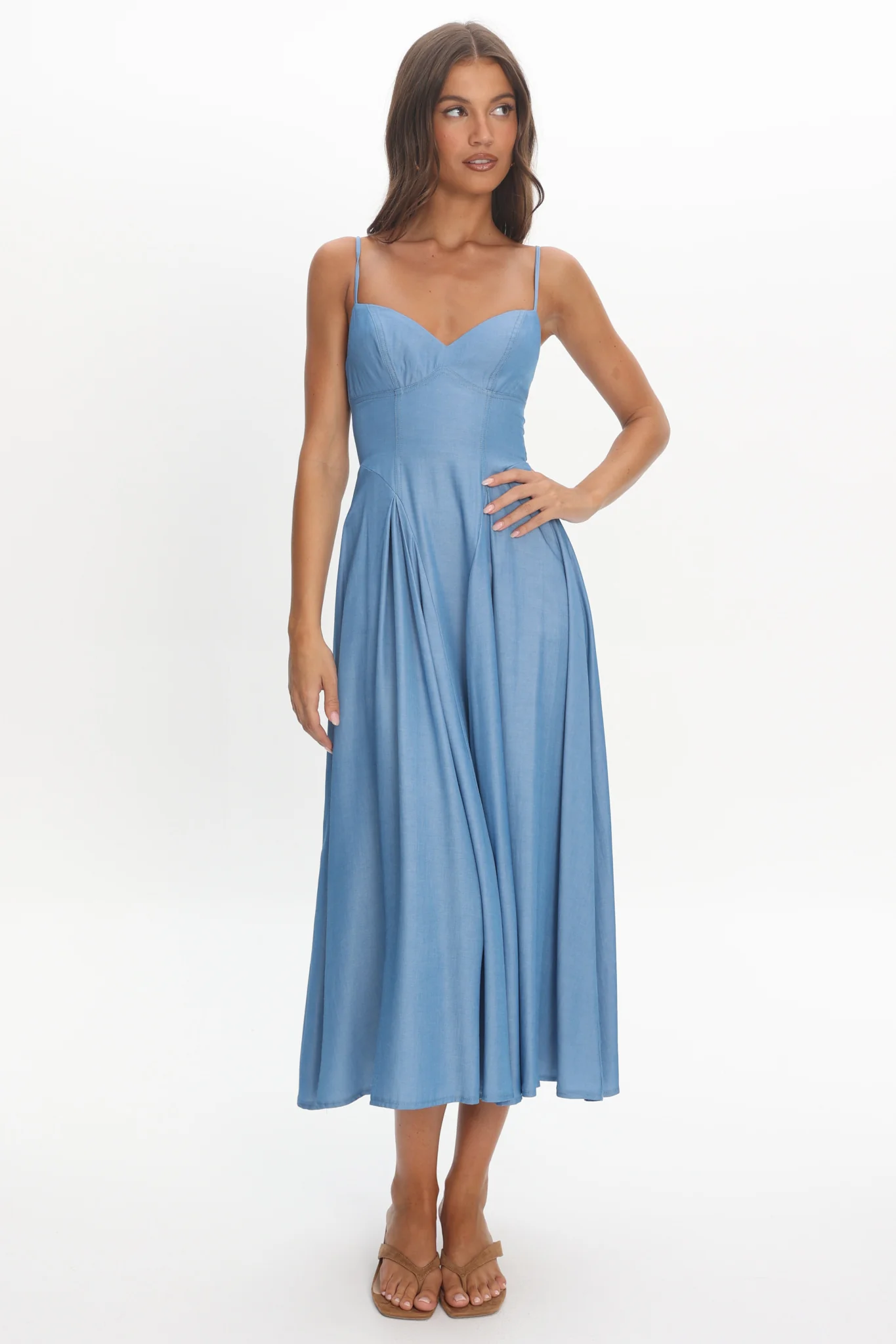 Take It All Cami Strap Midi Dress Light Blue
