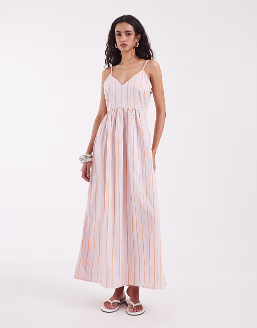 Vero Moda cami midi dress in pink and orange striped print