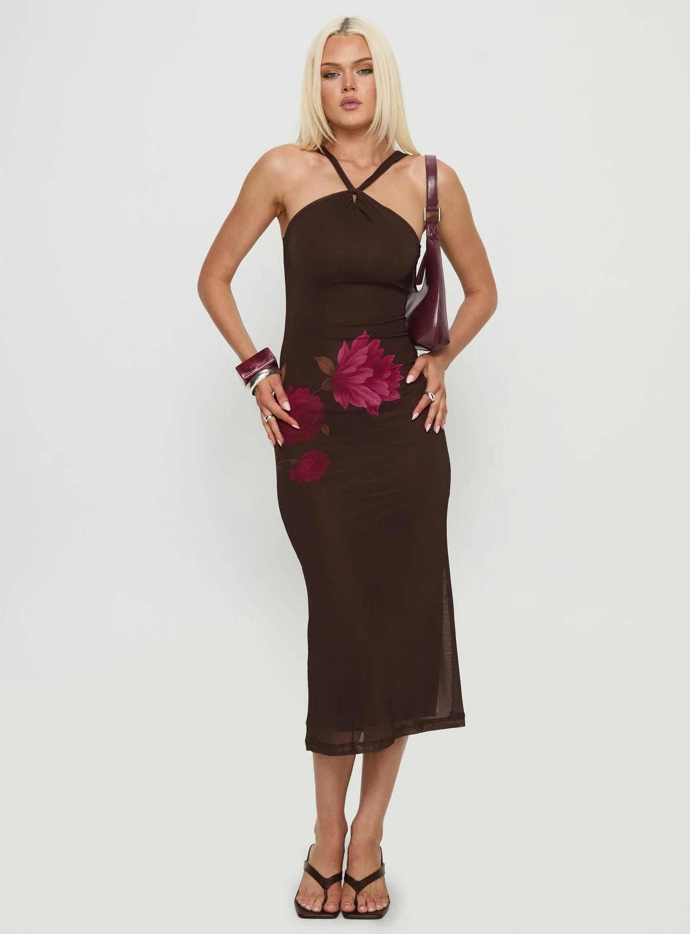 Silvra Maxi Dress Pink / Brown