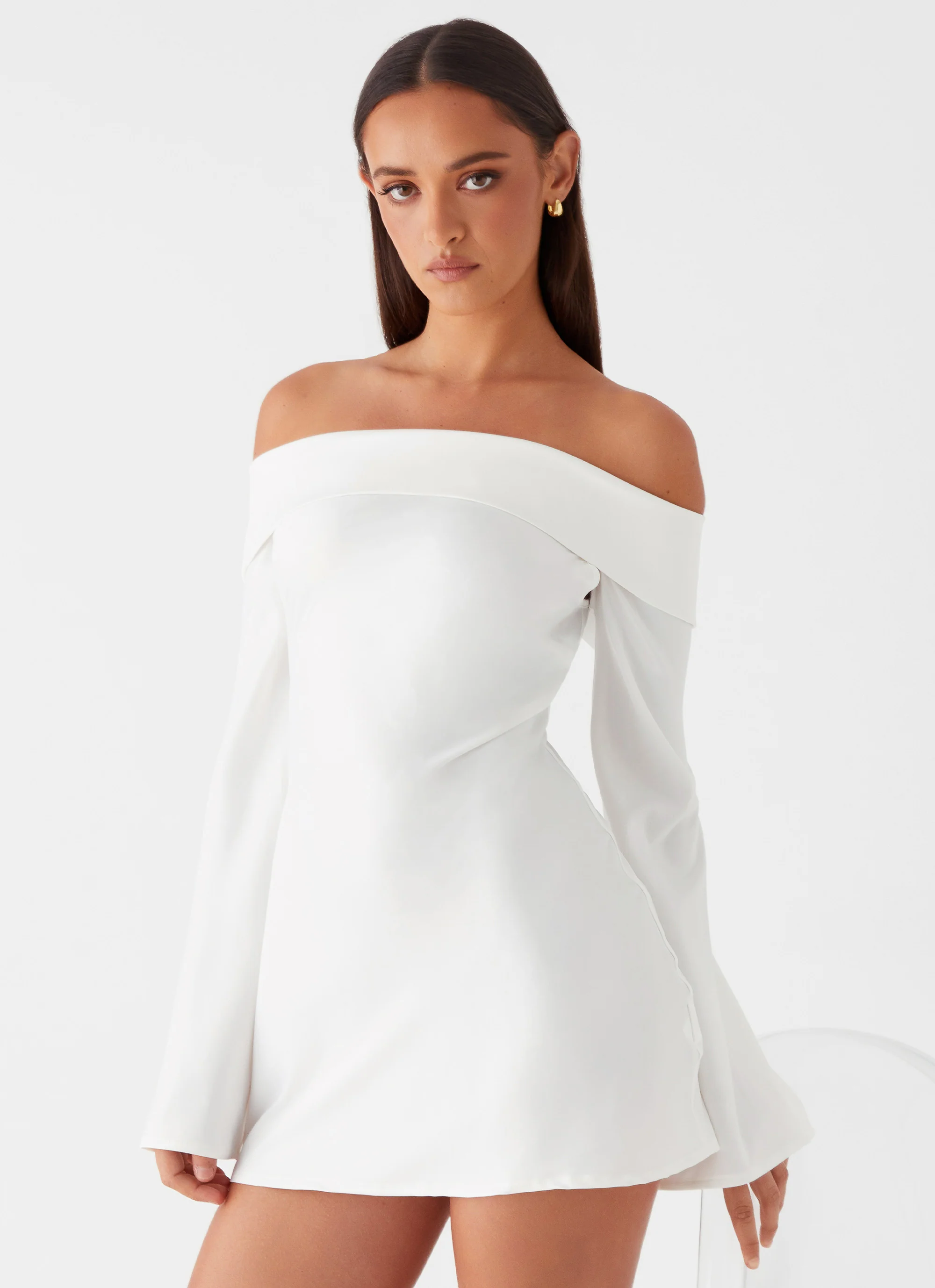 Lumina Long Sleeve Mini Dress - White - luluinthesky