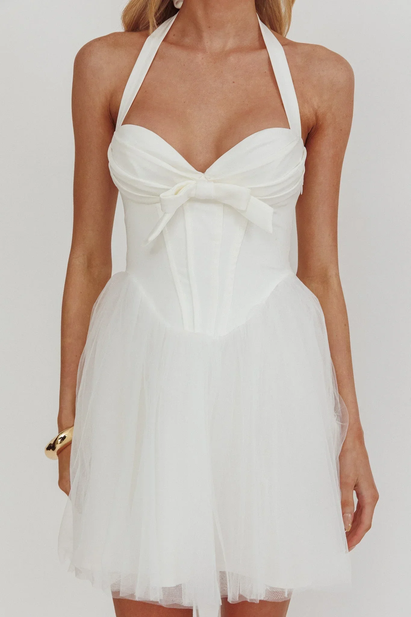 Princessa Halter Mini Dress White - luluinthesky