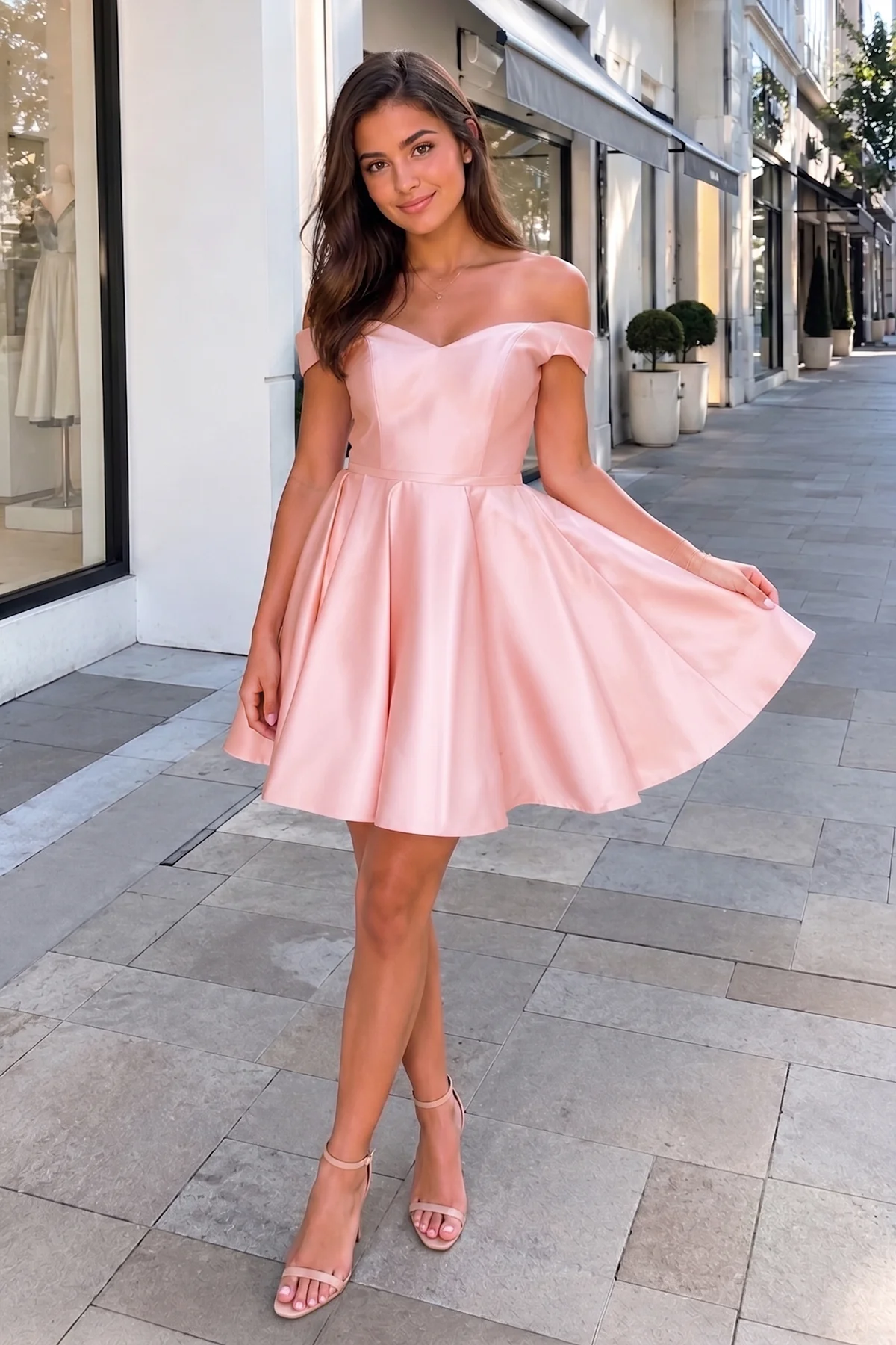 A-Line Satin Off-Shoulder Homecoming Dress