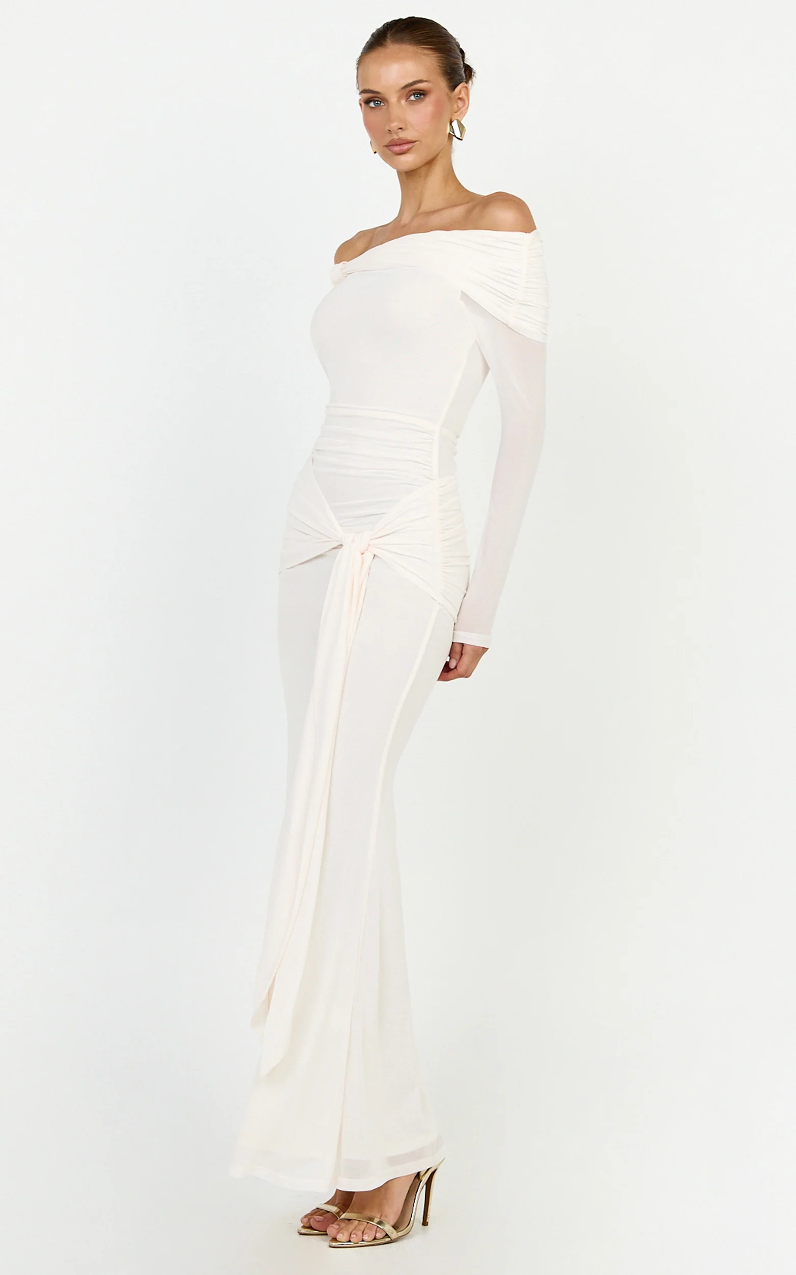 Waverly Maxi Dress - Long Sleeve Off Shoulder Dress in Cream
