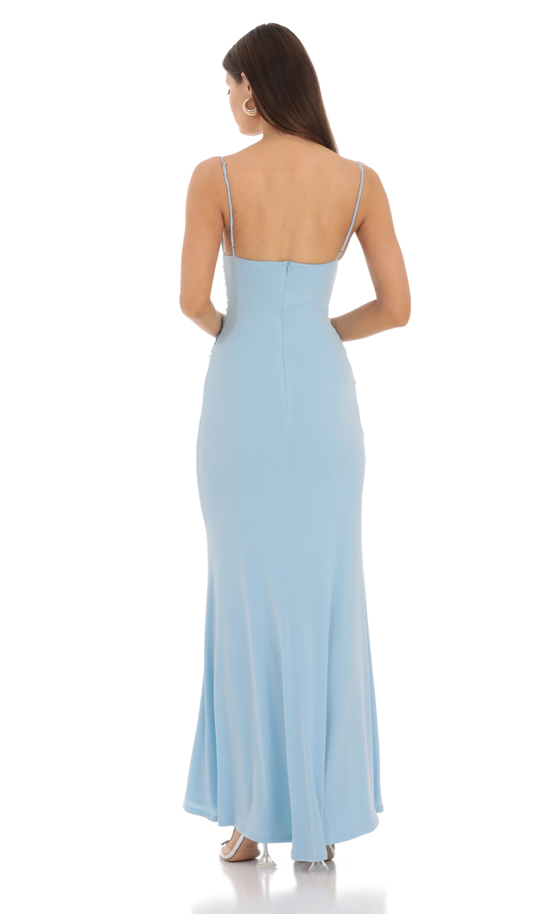 Cowl Neck Mermaid Maxi Dress in Blue