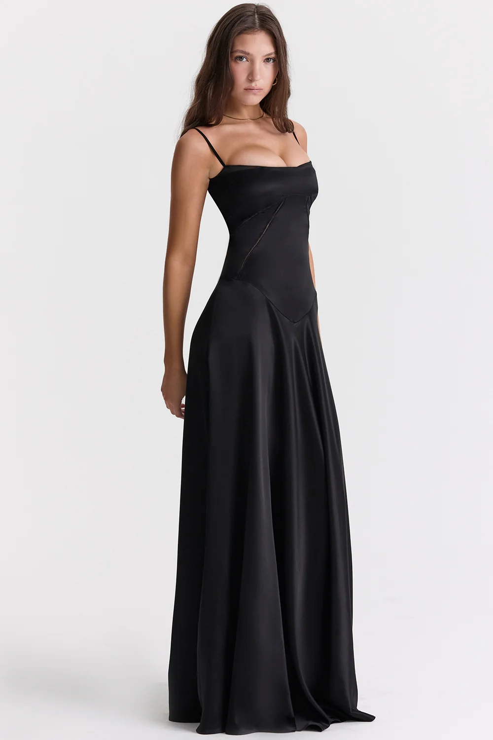 Black Lace Up Maxi Dress