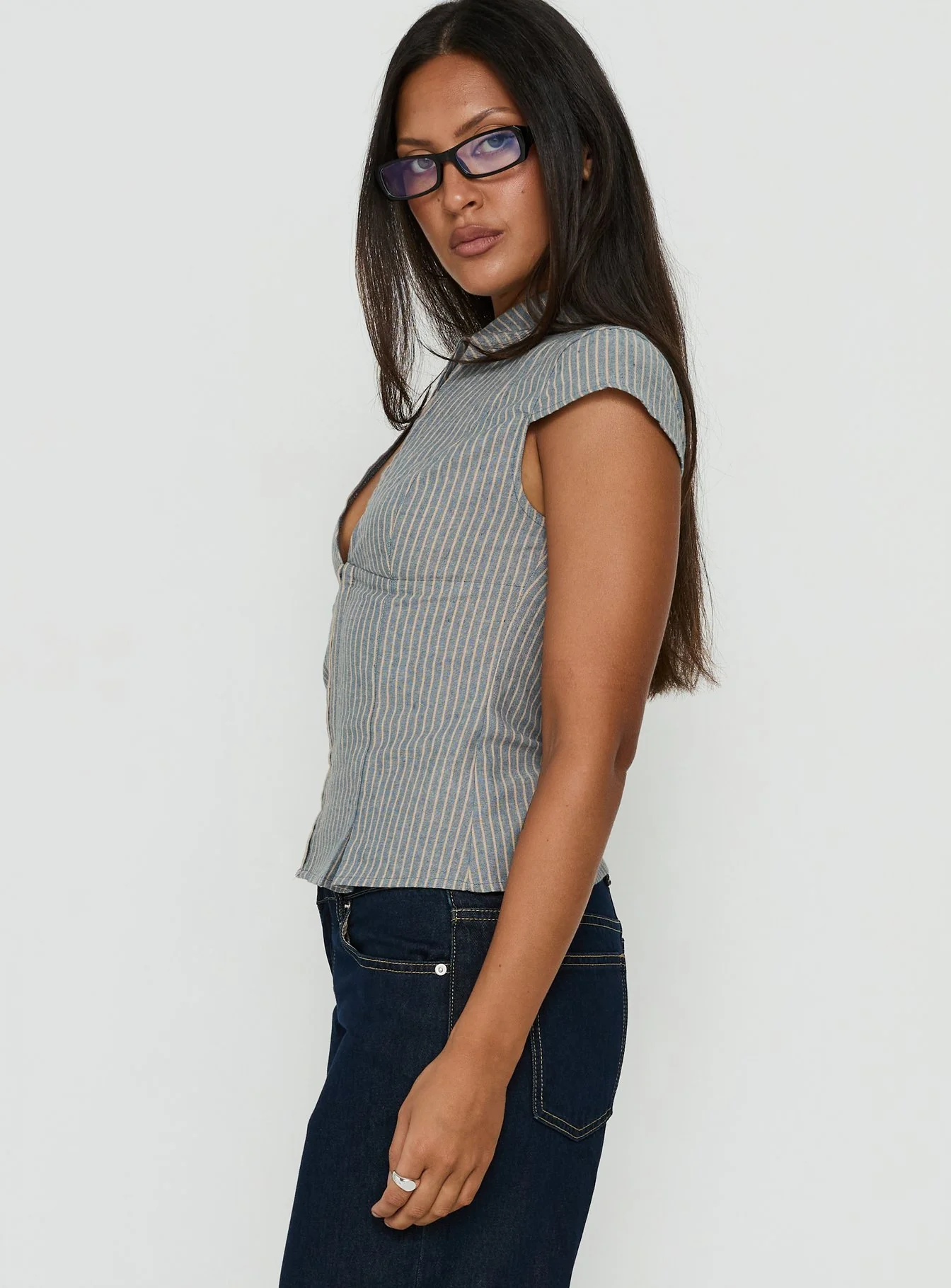 Yalanda Cut Out Collared Top Multi Stripe