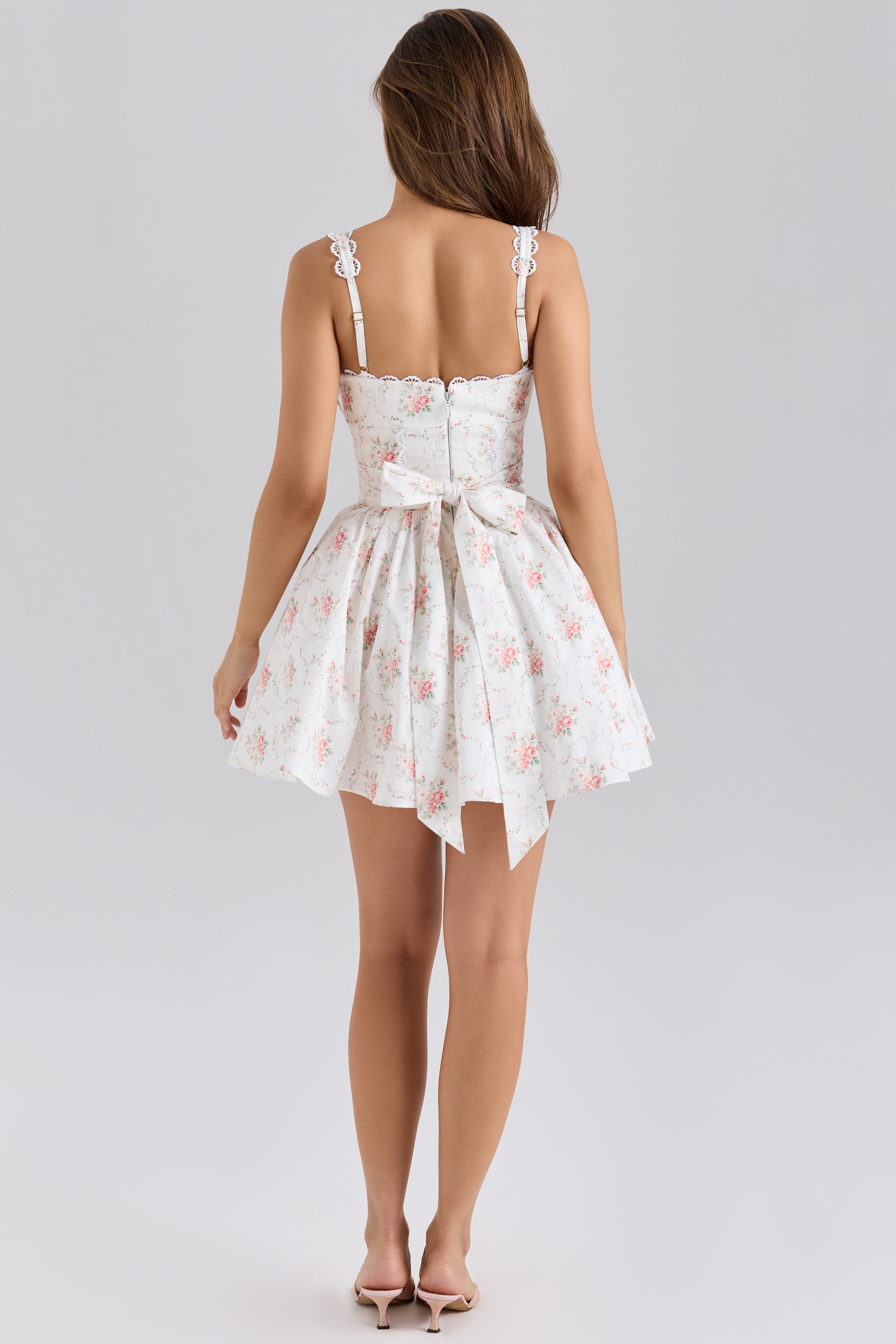 Rose Print Stretch Cotton Mini Dress